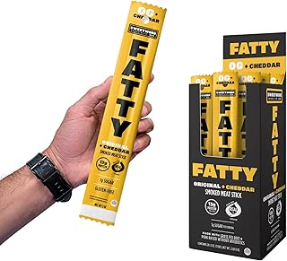 FATTY Meat Sticks, High Protein, Made with Grass Fed Beef, Pork Raised Without Antibiotics, 13g Protein Per Stick, Original Cheddar, 2 oz. (Pack of 20)