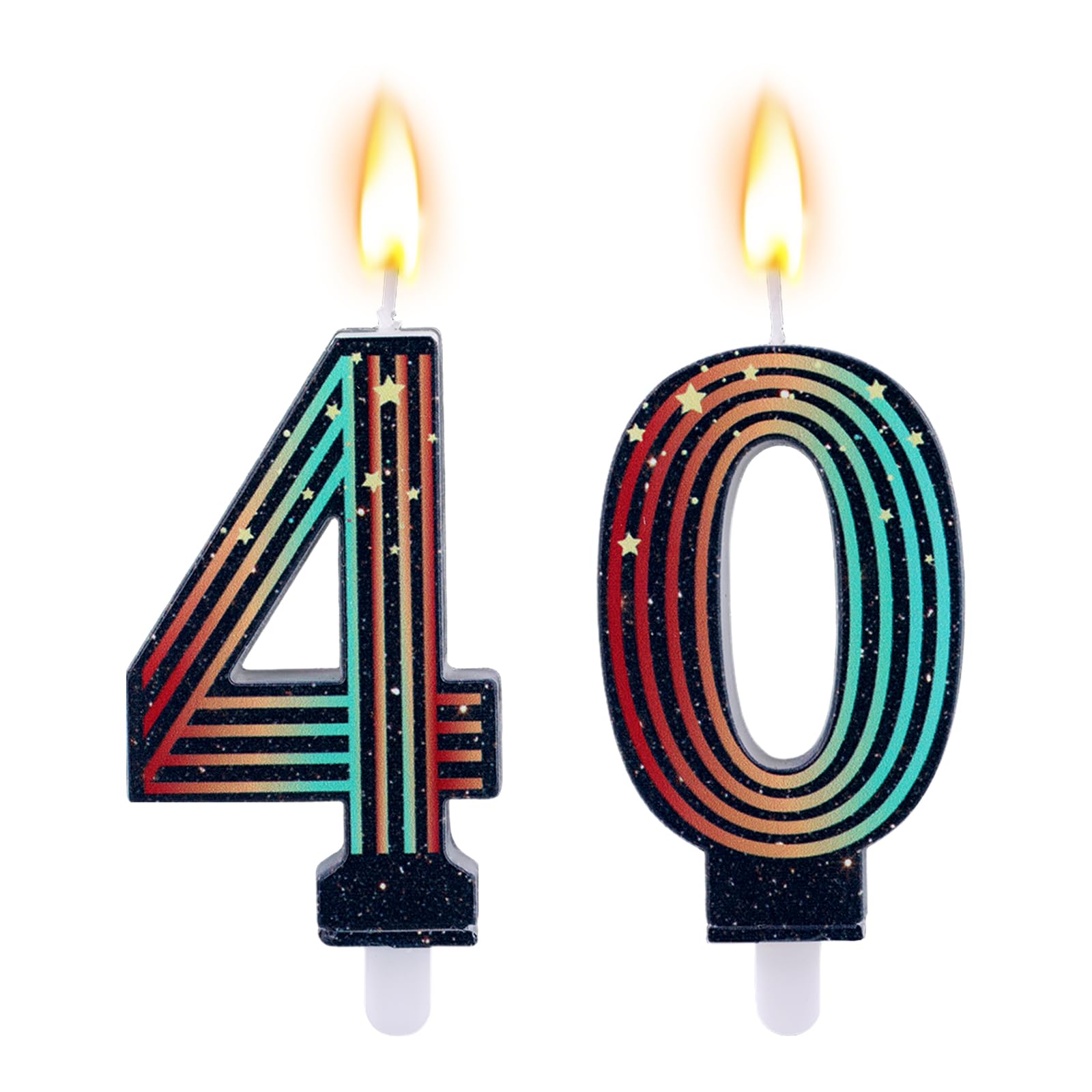 Goktvai 2pcs Birthday Candles, Colorful Retro-Themed Number Candle Cool Vintage Theme Party Decoration Supplies Suitable for Birthday & Anniversary Cake Decoration (Number 40)