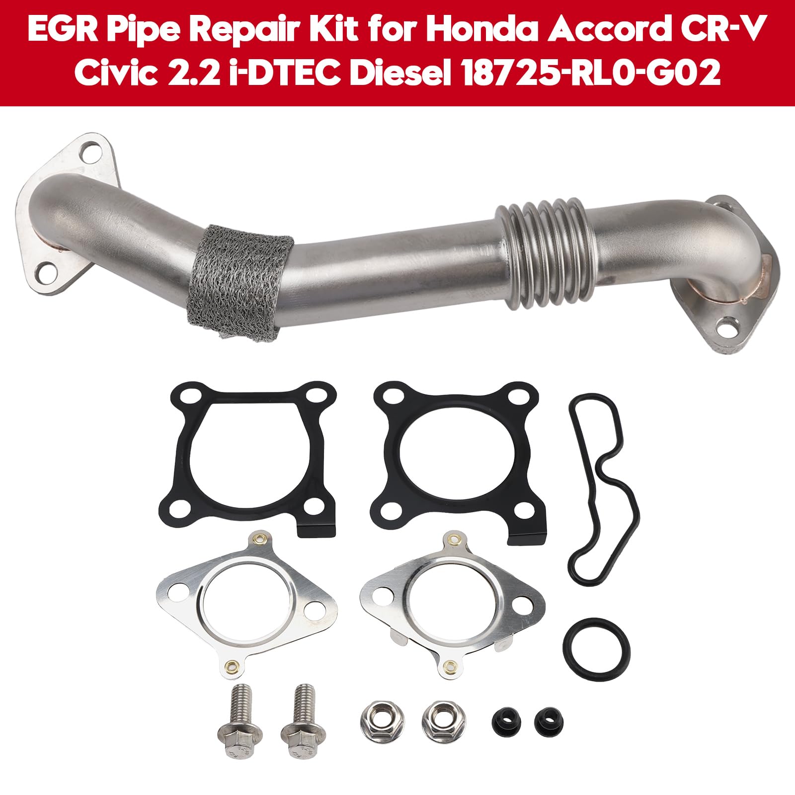 Topteng EGR Pipe Repair Kit 18725-RL0-G02 Apto para Honda Accord 2.2 iDTEC 2008-2015, CR-V 2.2 iDTEC 2010-2014, Civic 2.2 iDTEC 2011-2015, Apto para All N22B iDTEC Engines