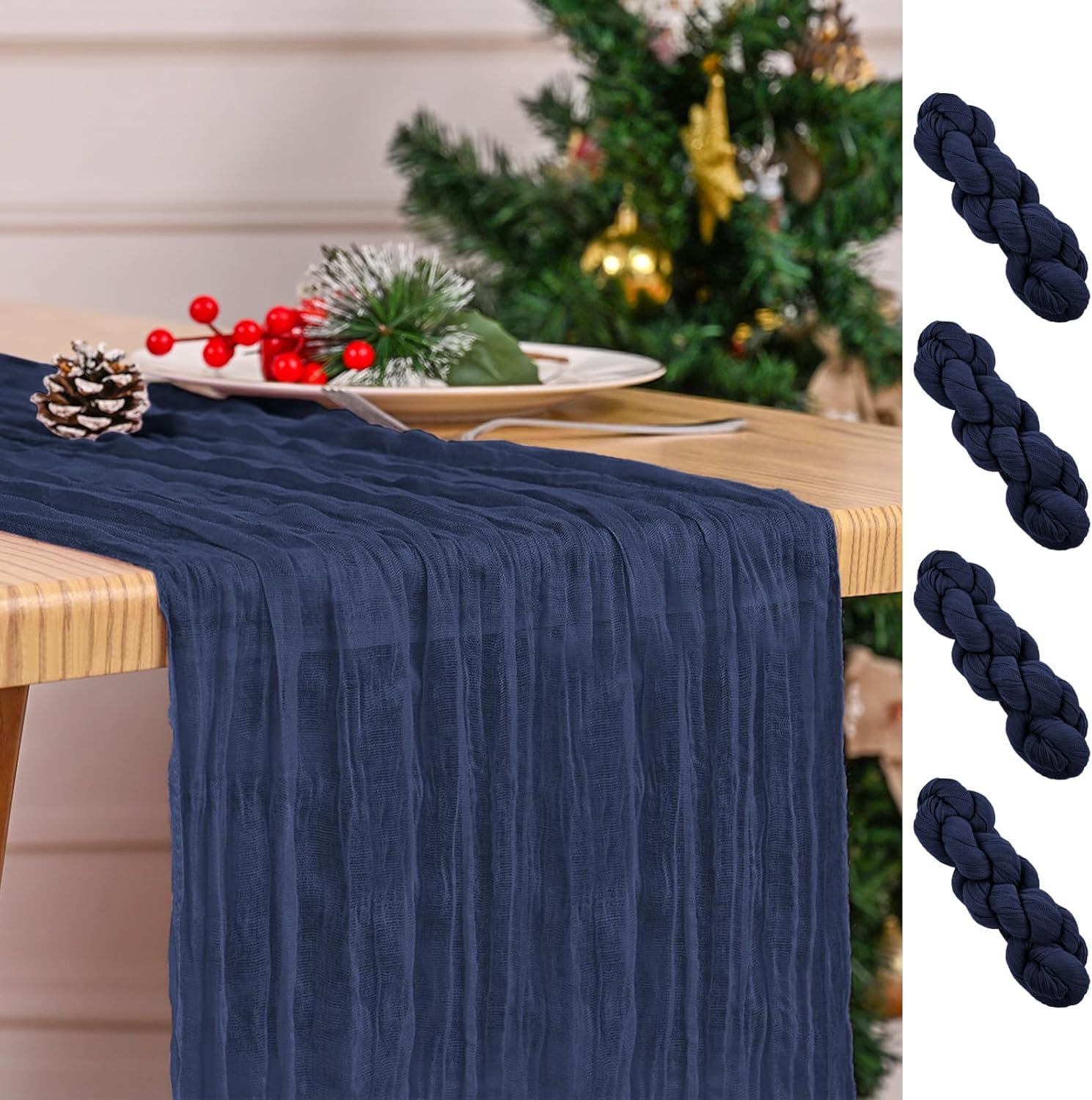 4 Pack Navy Blue Table Runner 17 x 108inch Cheesecloth Table Runner Boho Gauze Table Runners for Dining Table Rustic Sheer Fabric Table Runners for Wedding Party Bridal Shower Spring