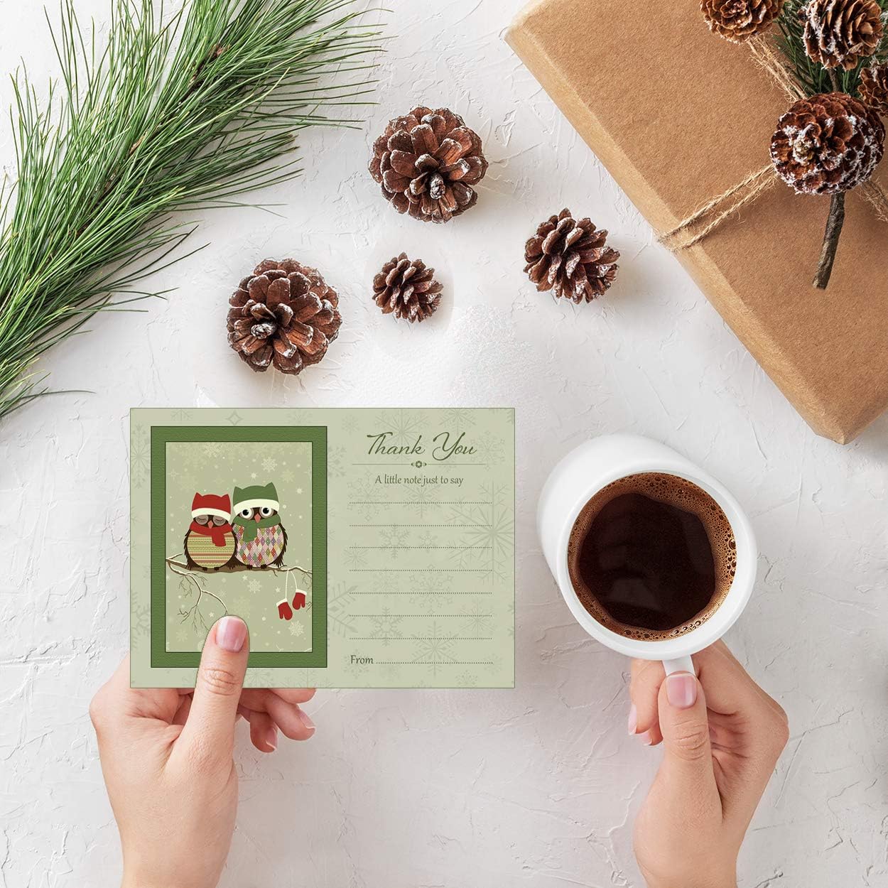 Artstore Vintage Owls Christmas Thank You Note Cards With Kraft ...
