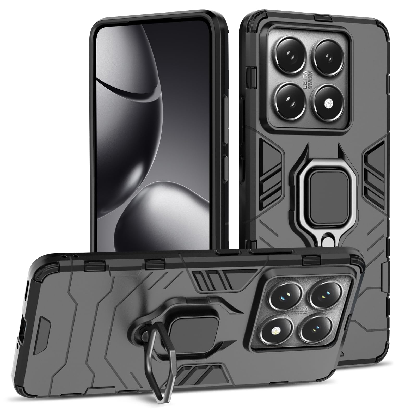 Funda para Samsung Galaxy A13 4G con Cristal Templado Protector Pantalla, Carcasa Antigolpes con Soporte anular metálico, Case Protectora de Grado Militar, Negro — view 234