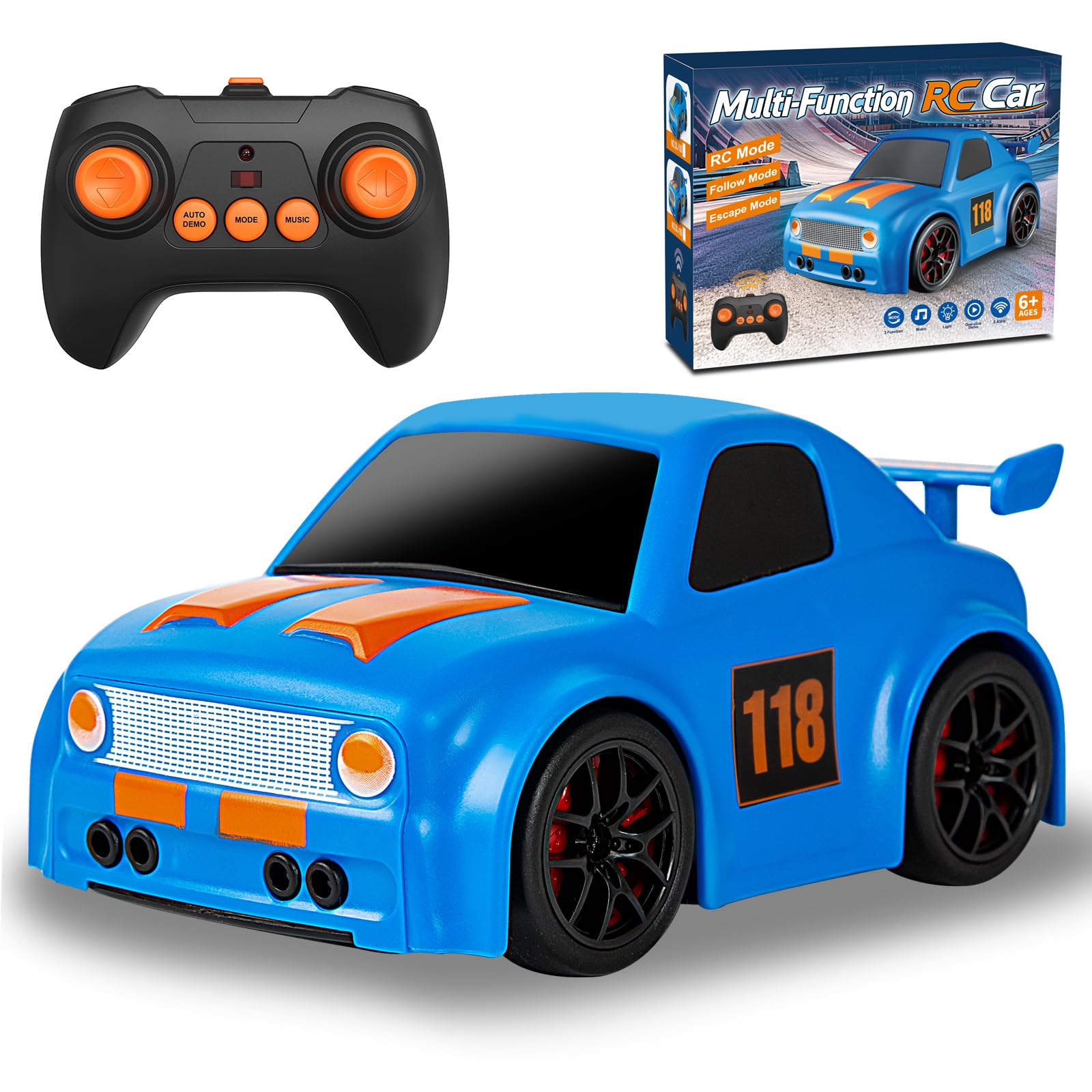 iBlivers 1/43 Mini Remote Control Car, RC Drift Car Stunt with Follow and Escape Mode for Boys, 2.4GHz Fun RC Racing Cars with Music Christmas Birthday Gifts Toys for Kids