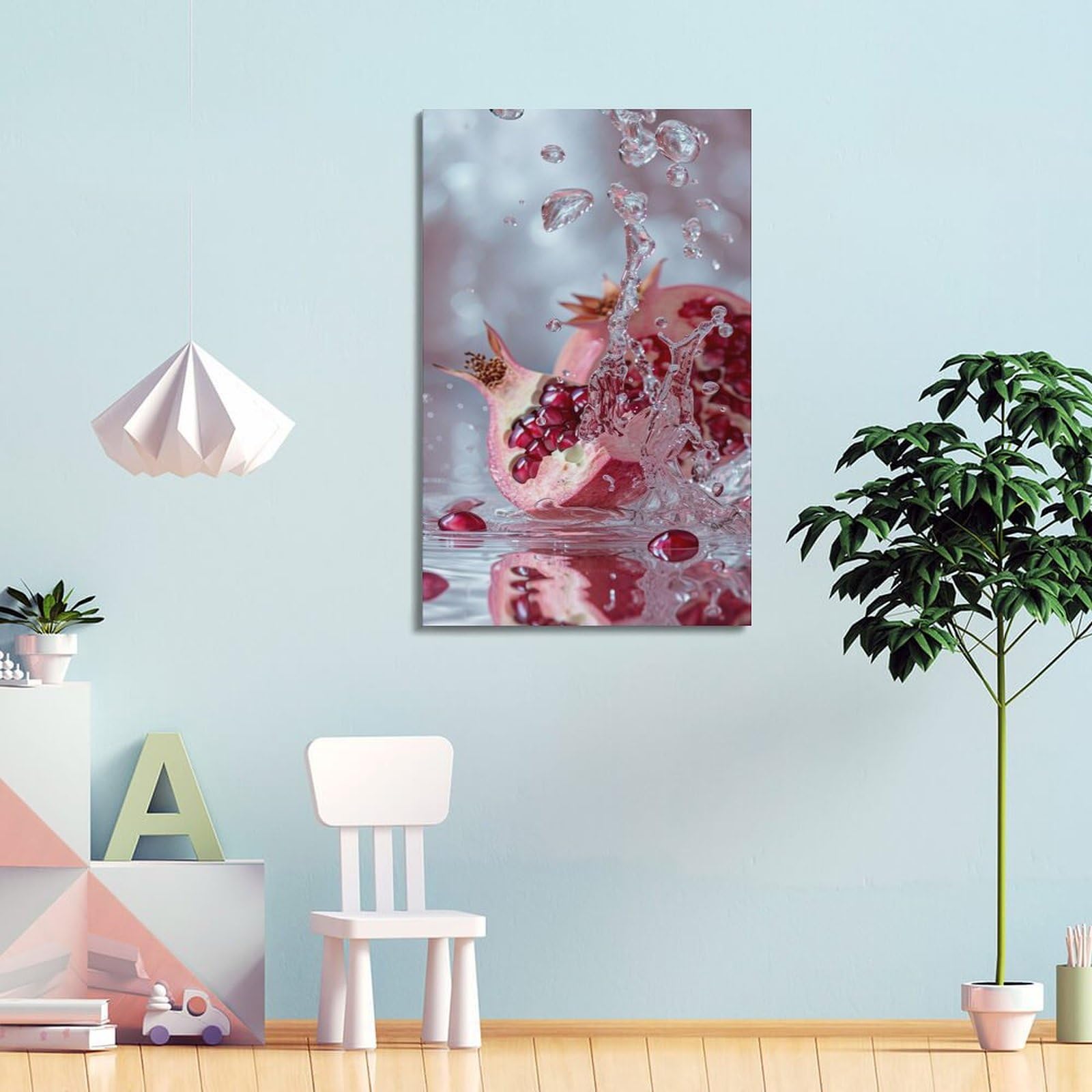 ZOGJIN Dynamisches Granatapfel-Poster mit Granatapfel-Schnittoberfläche, moderne Wandkunst, Leinwand, ästhetische Dekoration, Gemälde, 50 x 75 cm, Rahmenstil