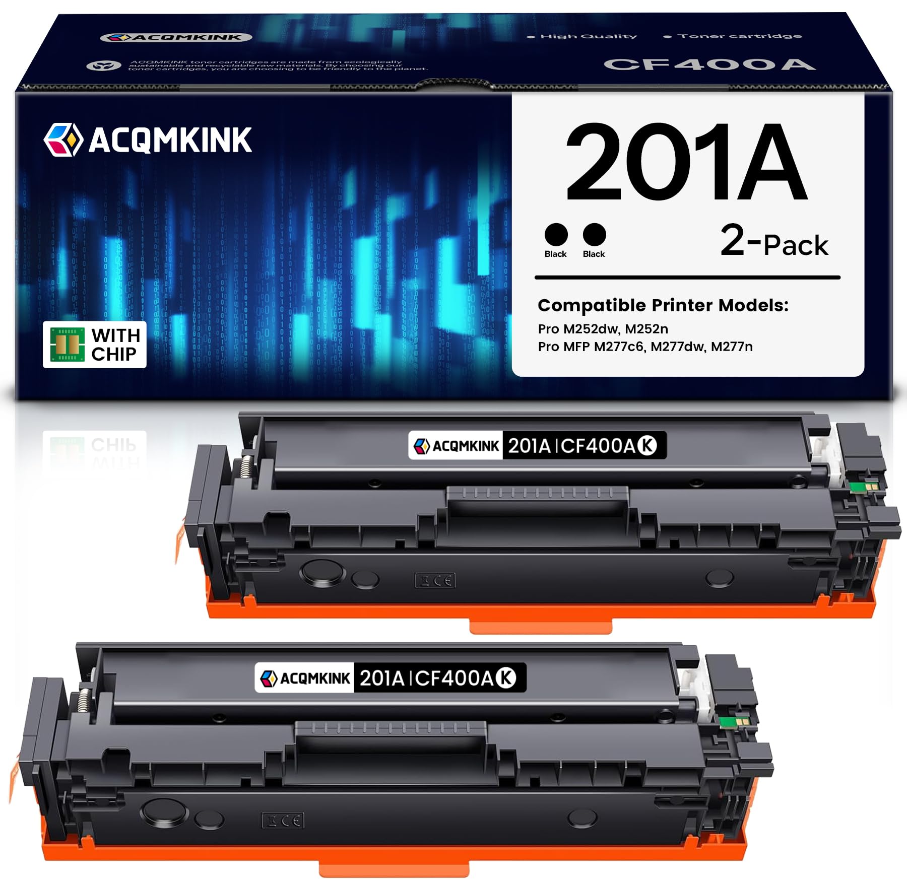 201A CF400A Black Toner Cartridge Replacement for HP 201A CF400A Color Pro M252dw MFP M277c6 M277dw Printer Ink Cartridge, 2 Pack