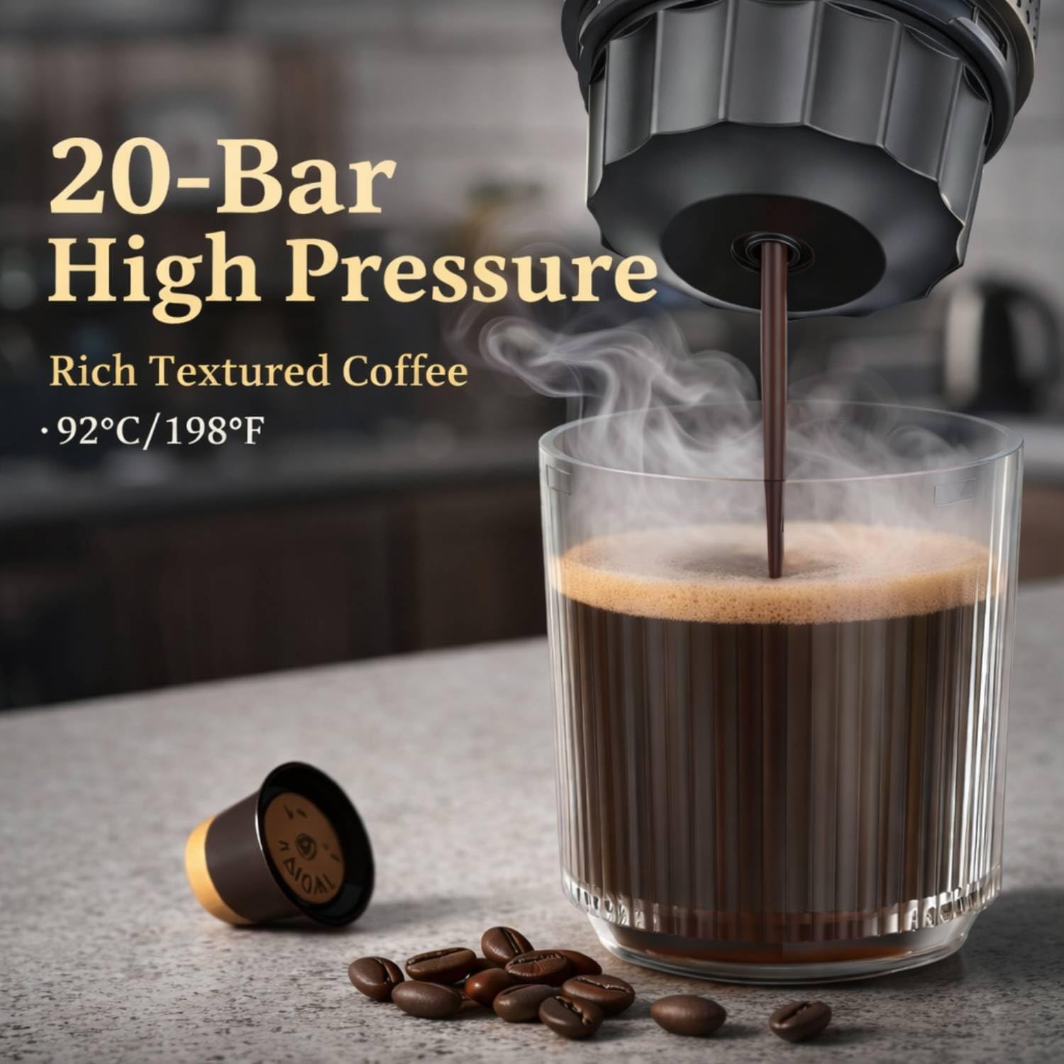 3 in 1 Espresso Coffee Maker – Single Serve,Ground Coffee Compatible – 19 Bar Pump, Fast Heating, Compact Design, Espresso Portable Machine with Milk Frother for Home & Office Use (Black)