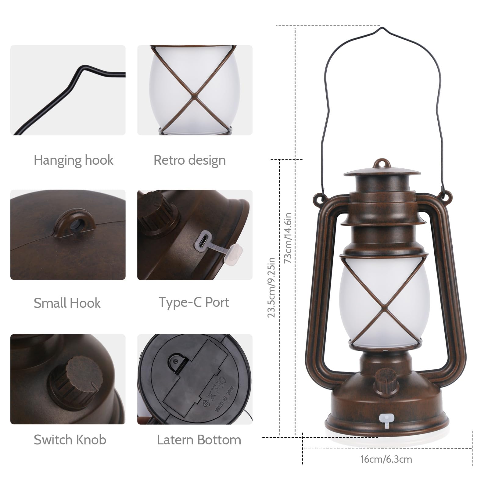KINGLEAD LED Vintage Laternen, 4 Dimmbare Lichtmodi, Wasserdicht, Flammen Effekt, USB Wiederaufladbar, 2 Stück