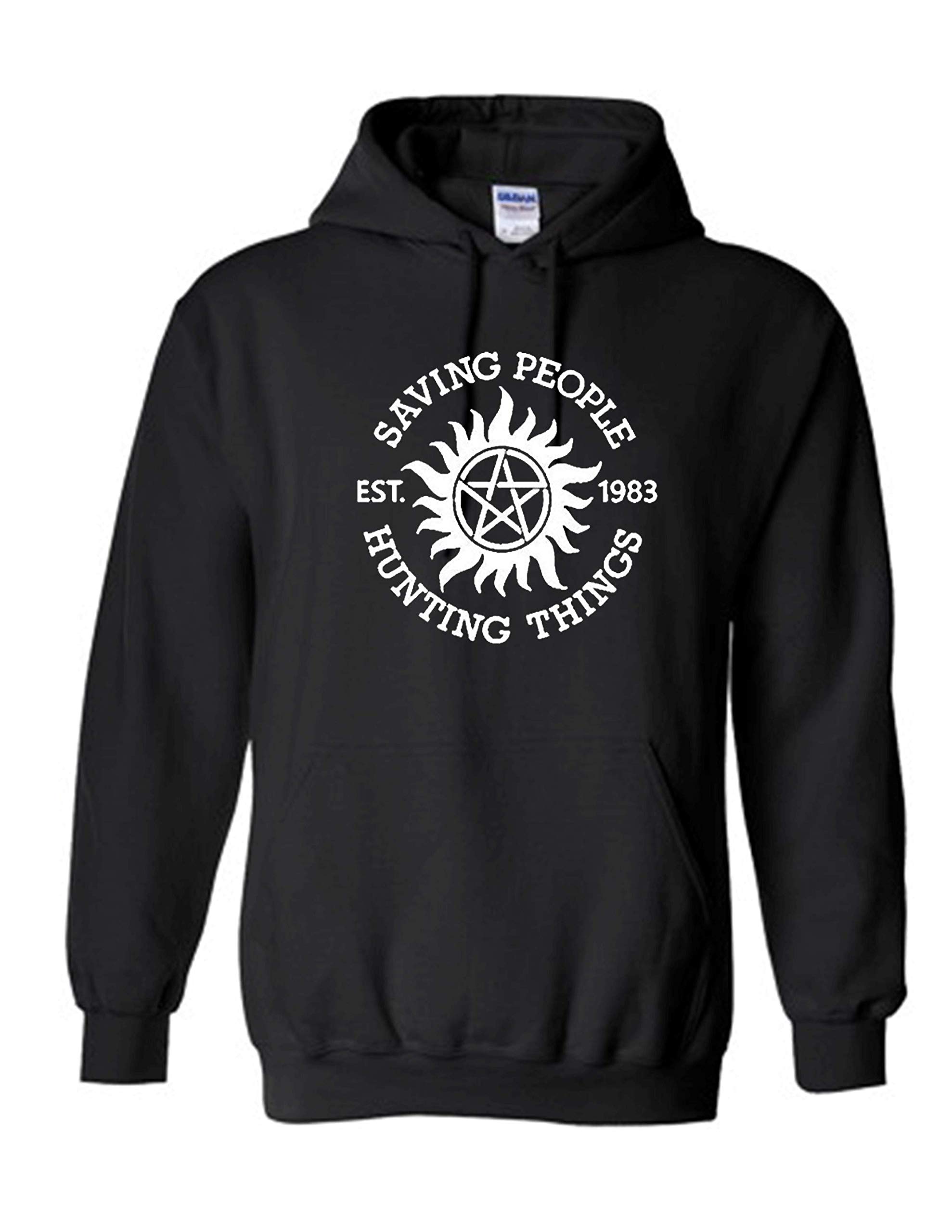 Men's Black Funny Saving People Hunting Things Hoodie Supernatural Sam Dean Winchester Bros Hood
