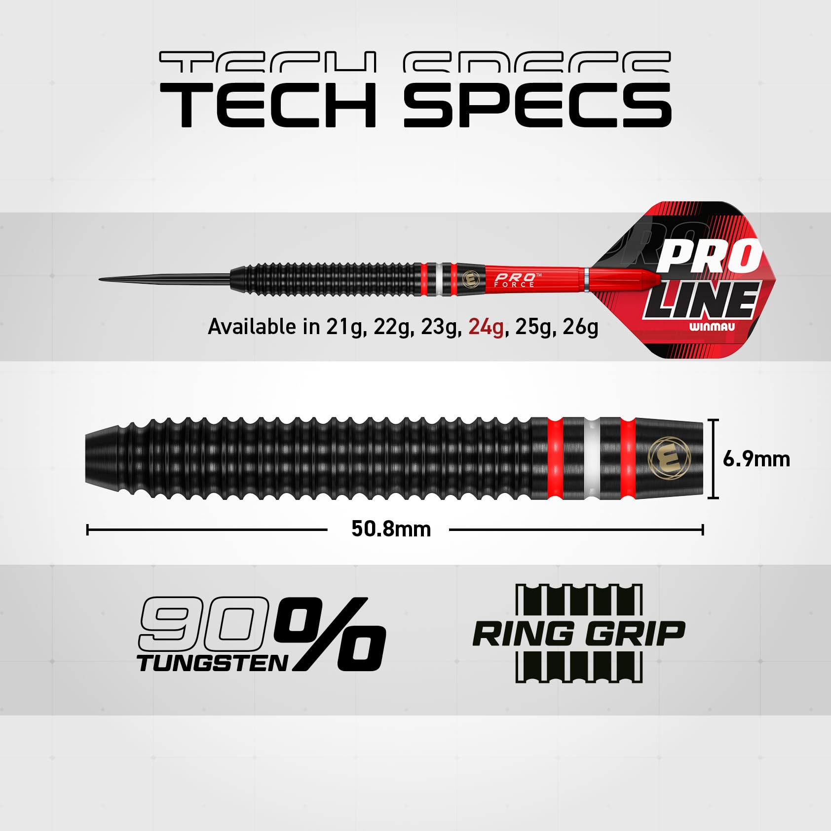 WINMAU PRO-Line – Freccette con Punta in Acciaio al tungsteno – Rivestimento Onyx – Ringed
