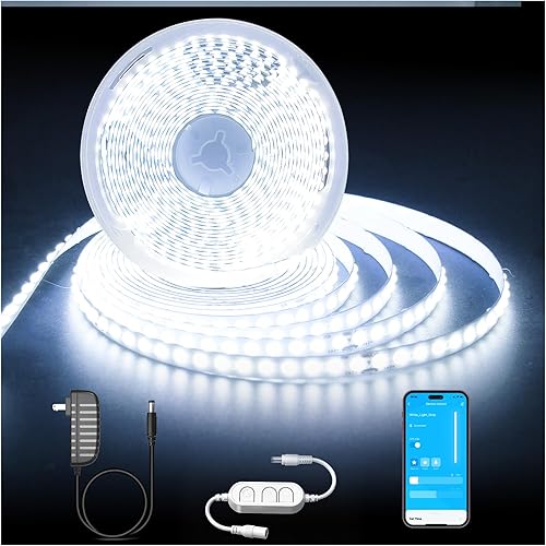 DAYBETTER Tira de luz LED COB regulable de 16.4 pies, luces LED de alto brillo, luz blanca brillante de 6500 K, 24 V, 360 LED, cinta LED flexible