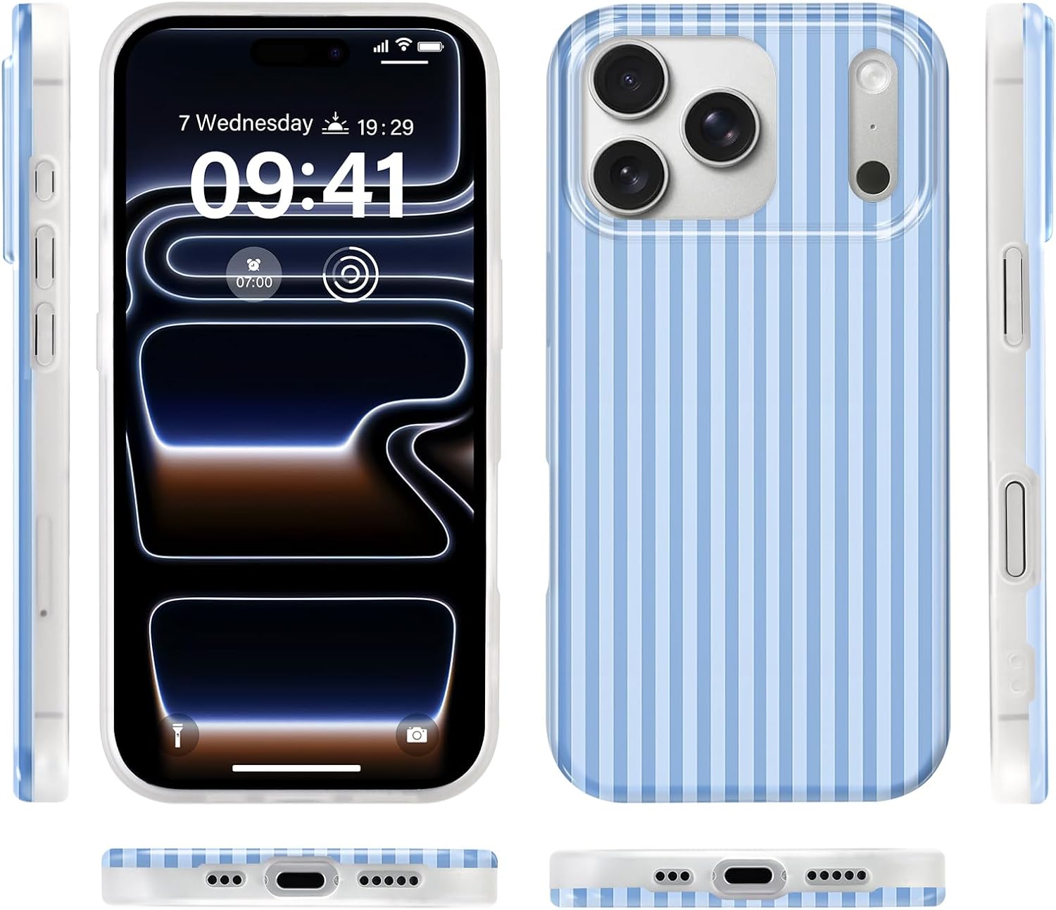 Blue Striped Print Phone Cases for iPhone 17 Pro max 6.9", Aesthetic Classic Retro Stripes Design Slim Silicone Soft Shockproof Protection for Men Women Girls Cover image 4