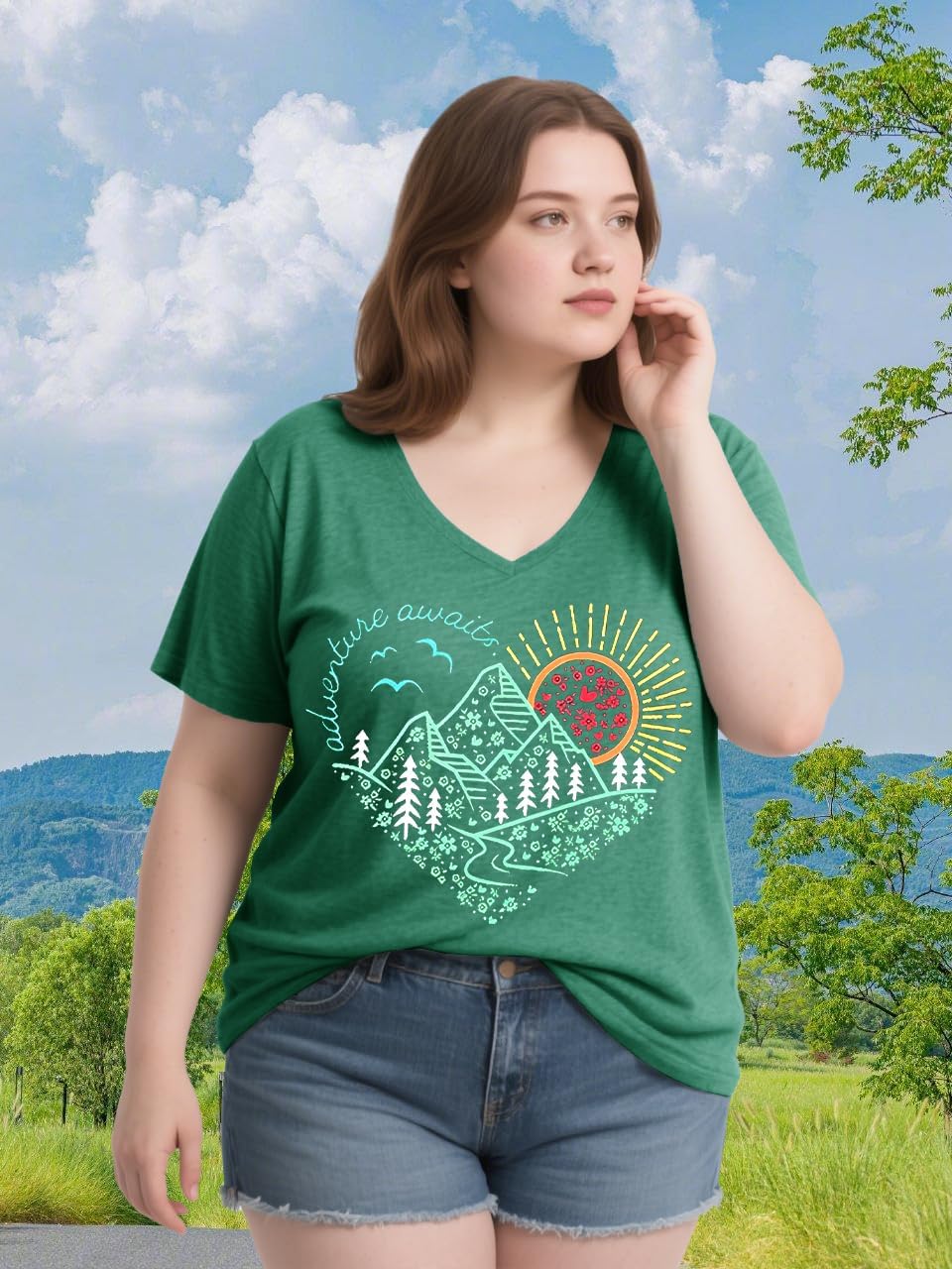 Plus Size T Shirt for Women Vintage Adventure Awaits Tshirt Hiking Shirts Mountain Graphic Tees Short Sleeve Tops - Image 3