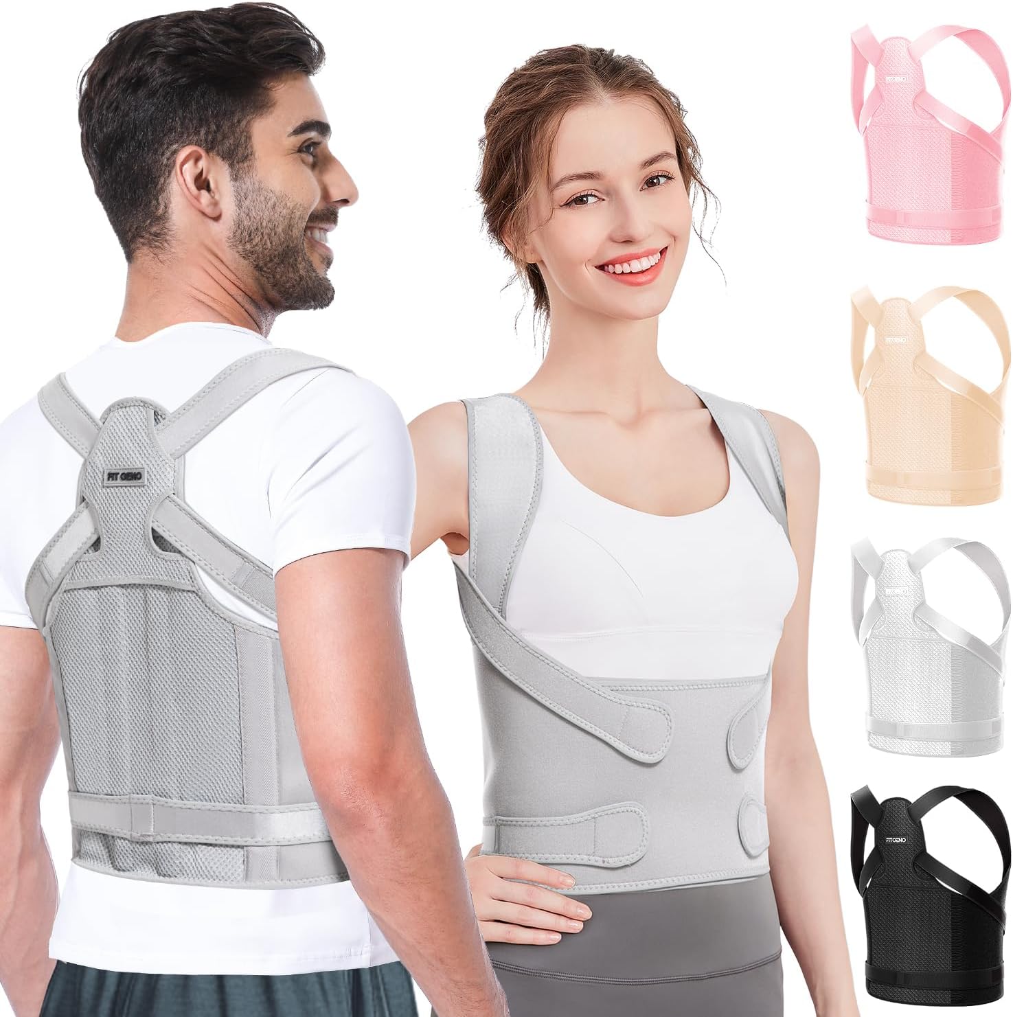 Fit Geno Back Brace Posture Corrector for Men & Women: Shoulder Straightener Adjustable Full Back Support Pain Relief - Scoliosis Hunchback Spine Corrector (Large)