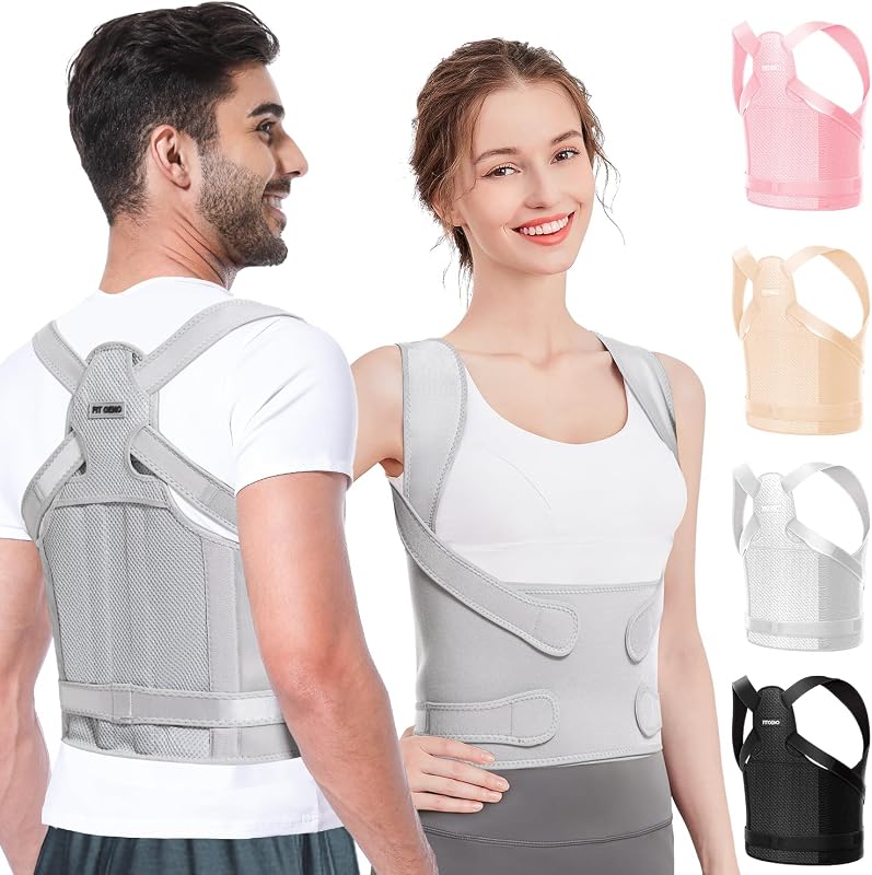Corrector de postura Fit Geno para mujeres y hombres, soporte para espalda y hombros | Ajustable y transpirable, enderezador de la parte superior de la espalda tira de los hombros para aliviar el dolor, joroba del cuello, joroba, cifosis, escoliosis
