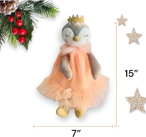 Miniatura 6 de Regalos de peluche de pingüino para niños, lindo muñeco de peluche de pingüino, 15 pulgadas (vestido de pingüino de princesa, melocotón)