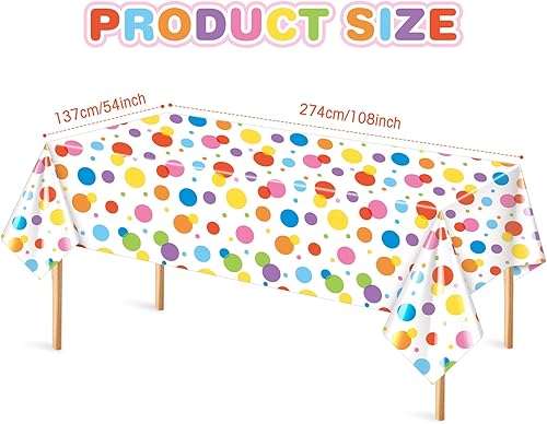 Miniatura 2 de Oudain 1 mantel de plástico con lunares de 108 x 54 pulgadas, colorido mantel decorativo de feliz cumpleaños, rectangular, desechable, impermeable,
