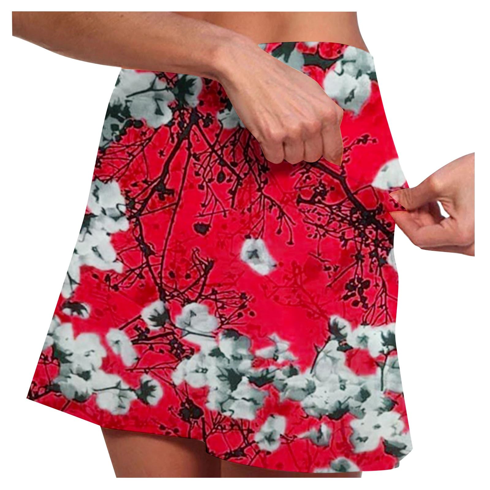 Jupe Short Femme Ete Sport Grande Taille 2 en 1 Jupe Tennis Fleurs Imprimé avec Poche Décontracté Mode Skorts Skirt Doublure Intégrée pour Le Golf La Randonnée La Course À Pied Le Cyclisme