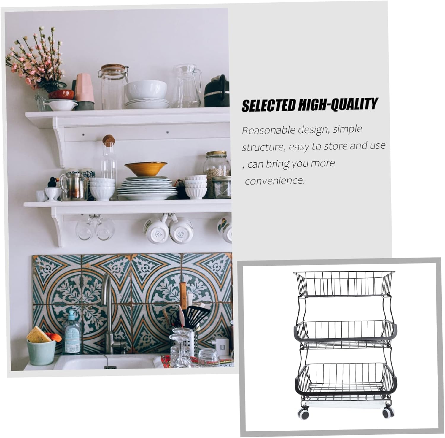 STOBAZA 1set Kitchen Storage Cart Lockable Wheels Versatile Trolley Organizer for Fruits Vegetables and Spices Smooth Rolling Utility Rack for Kitchen and Bathroom Spaces