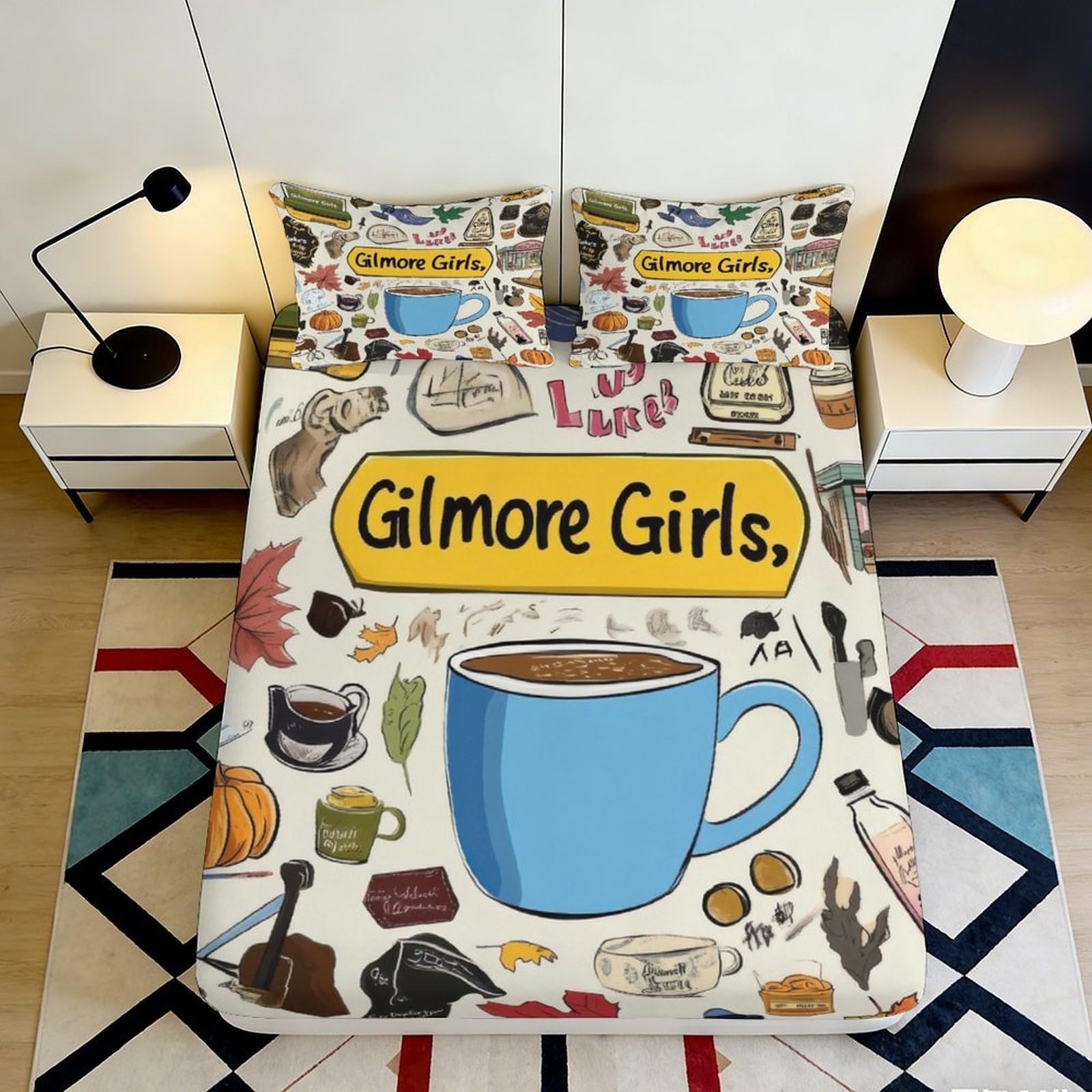 3D Printed Coffee Pattern Fitted Sheet Microfiber Deep Pocket Non-Slip Bedroom Set Coffee Mattress Fitted Cover For Adults Teens 140x200x25cm