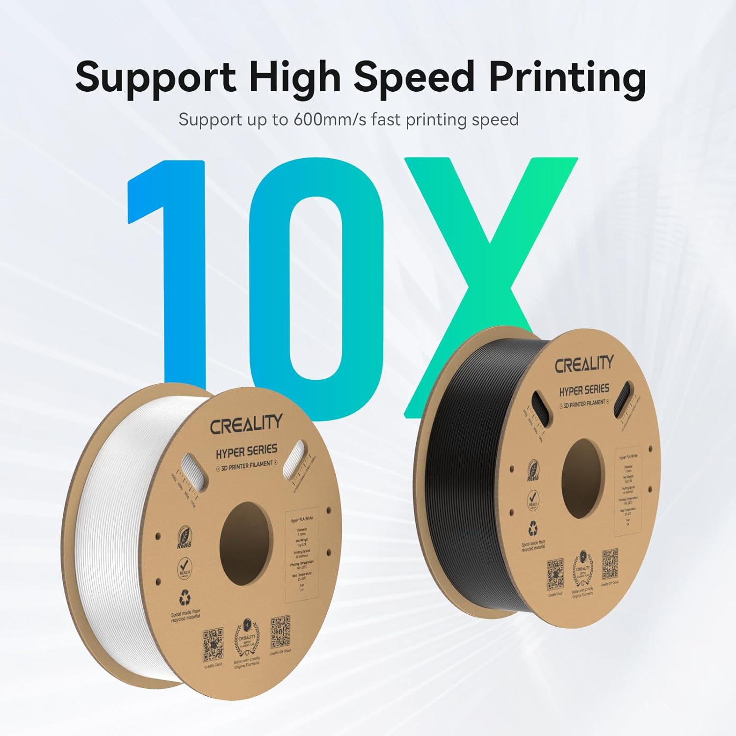 Creality Hyper PLA Filament 1.75mm, 30-600mm/s High-Speed 3D Printer Filament, Dimensional Accuracy +/-0.02mm, Fits Most FDM 3D Printers, 8-Pack of 1Kg Spools (2.2 lbs), Black and White