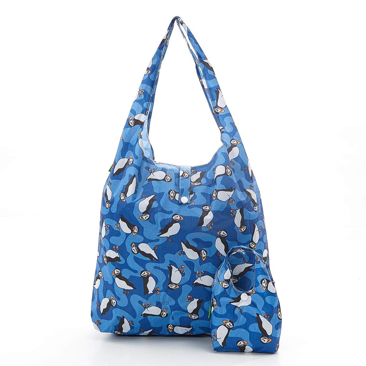 ECO CHIC Foldaway Shopping Bag/Shopper Bag/Reusable Shopping Bag - Puffins (Blue)