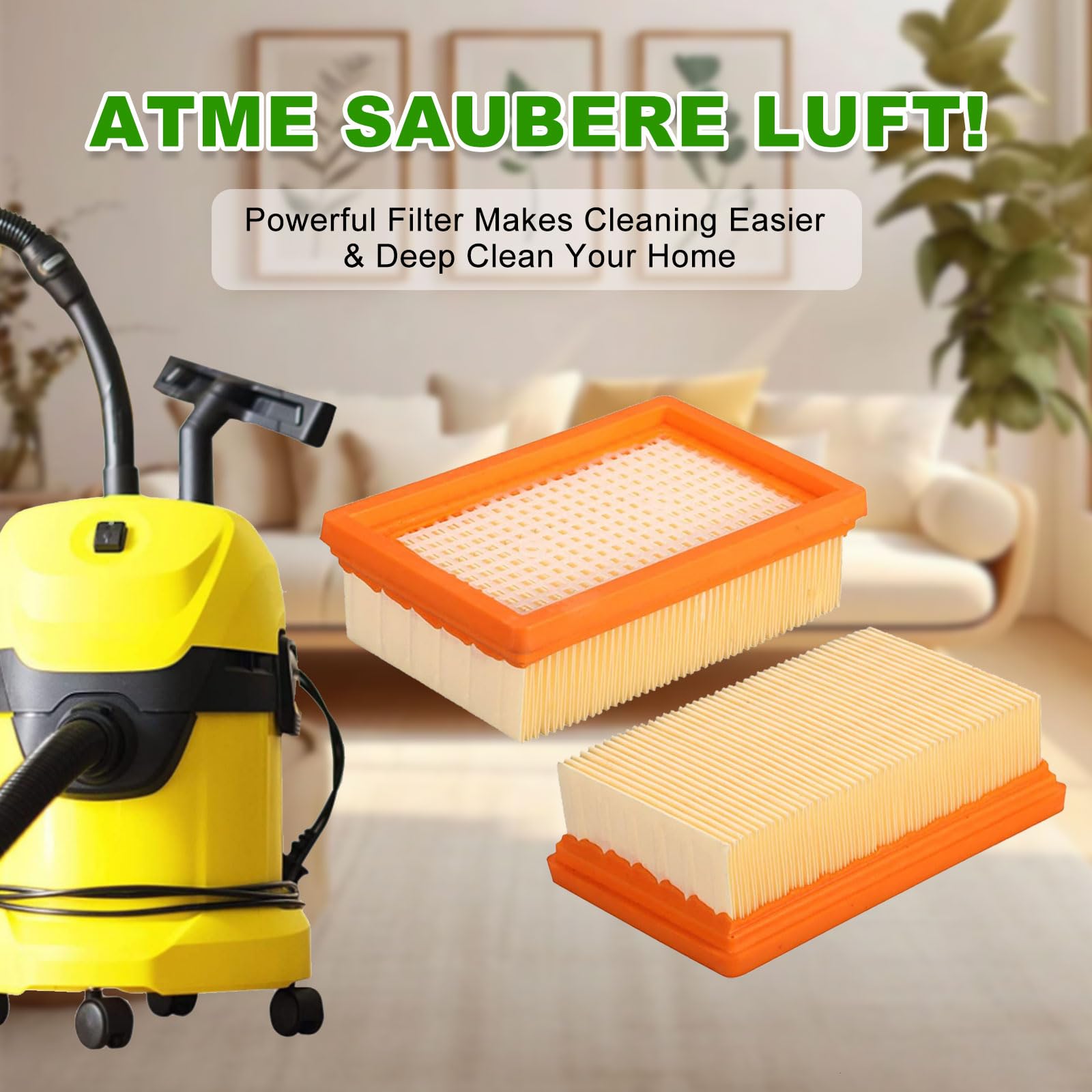 Filtres De Rechange Pour Aspirateur Kärcher WD/MV 4/5/6 - Lot De 4 Filtres Lavables + 1 Petite Brosse