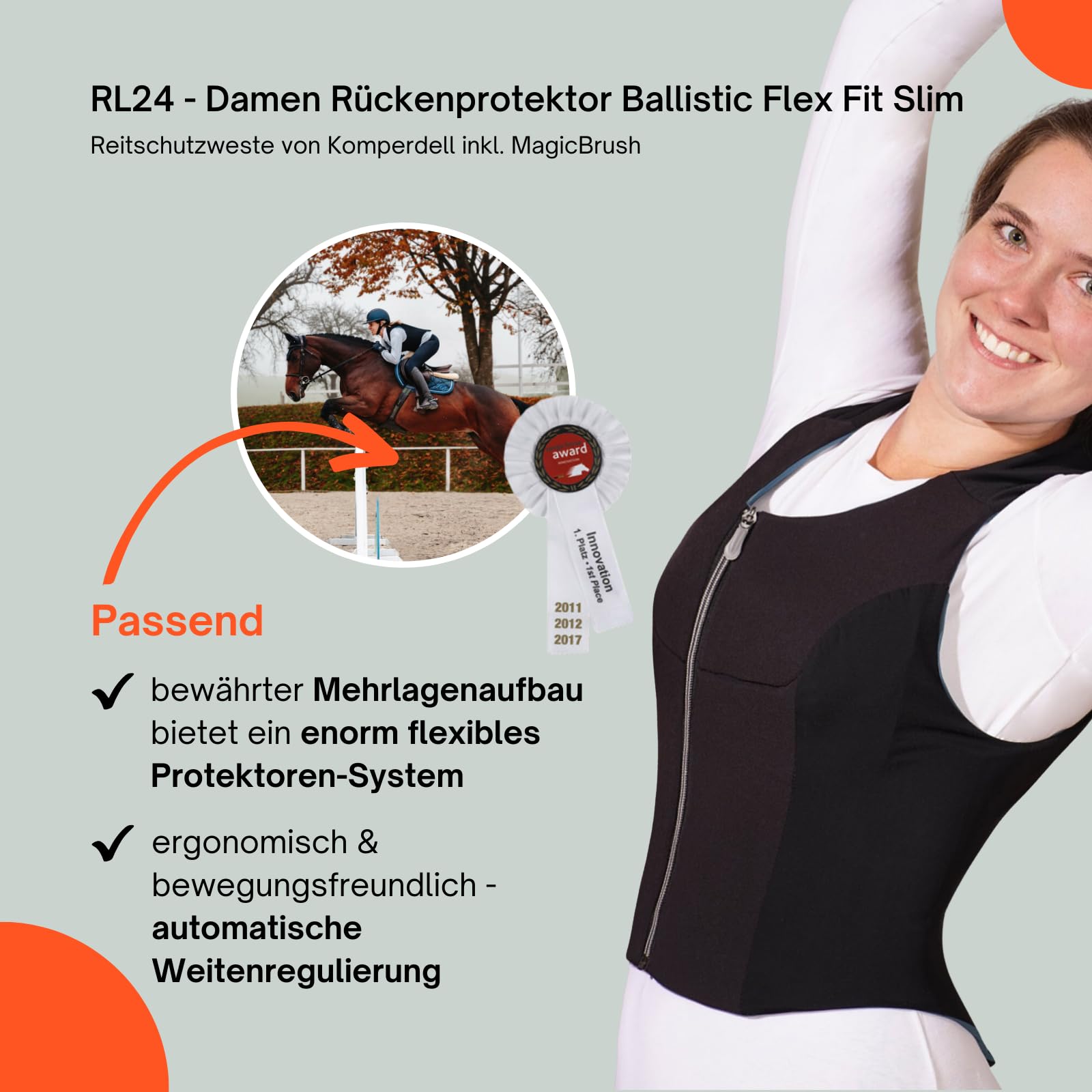 Komperdell Ballistic Flex Fit Slim RL24 Damen Rückenprotektor Protektorenweste ergonomisch leicht automatische Weitenregulierung