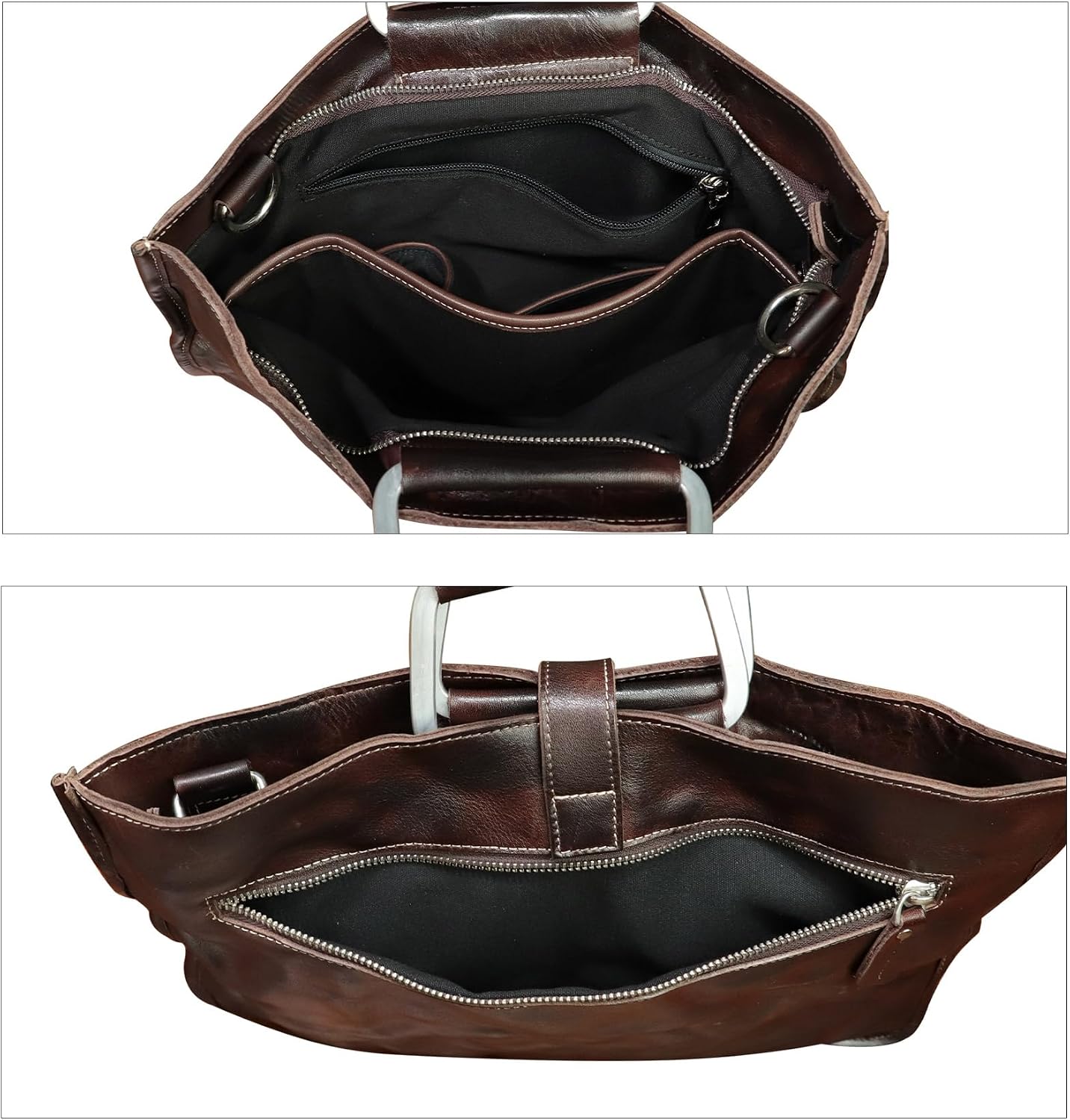 Genuine Leather Slim Briefcase for Men and Women Vintage Crossbody Shoulder Messenger Bag for Business Laptop
