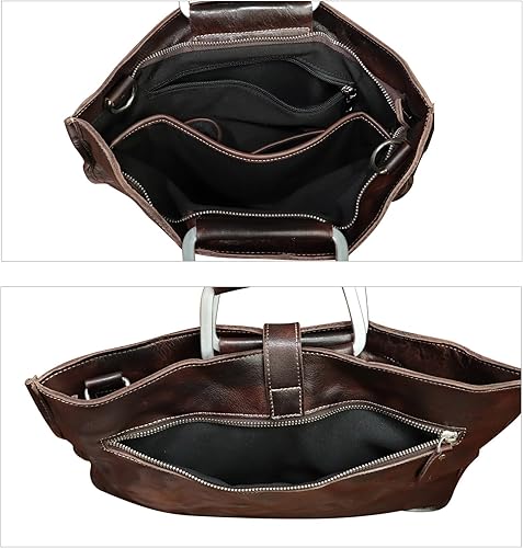 Miniatura 7 de Maletín delgado de cuero genuino para hombres y mujeres, bolso bandolera vintage para computadora portátil de negocios