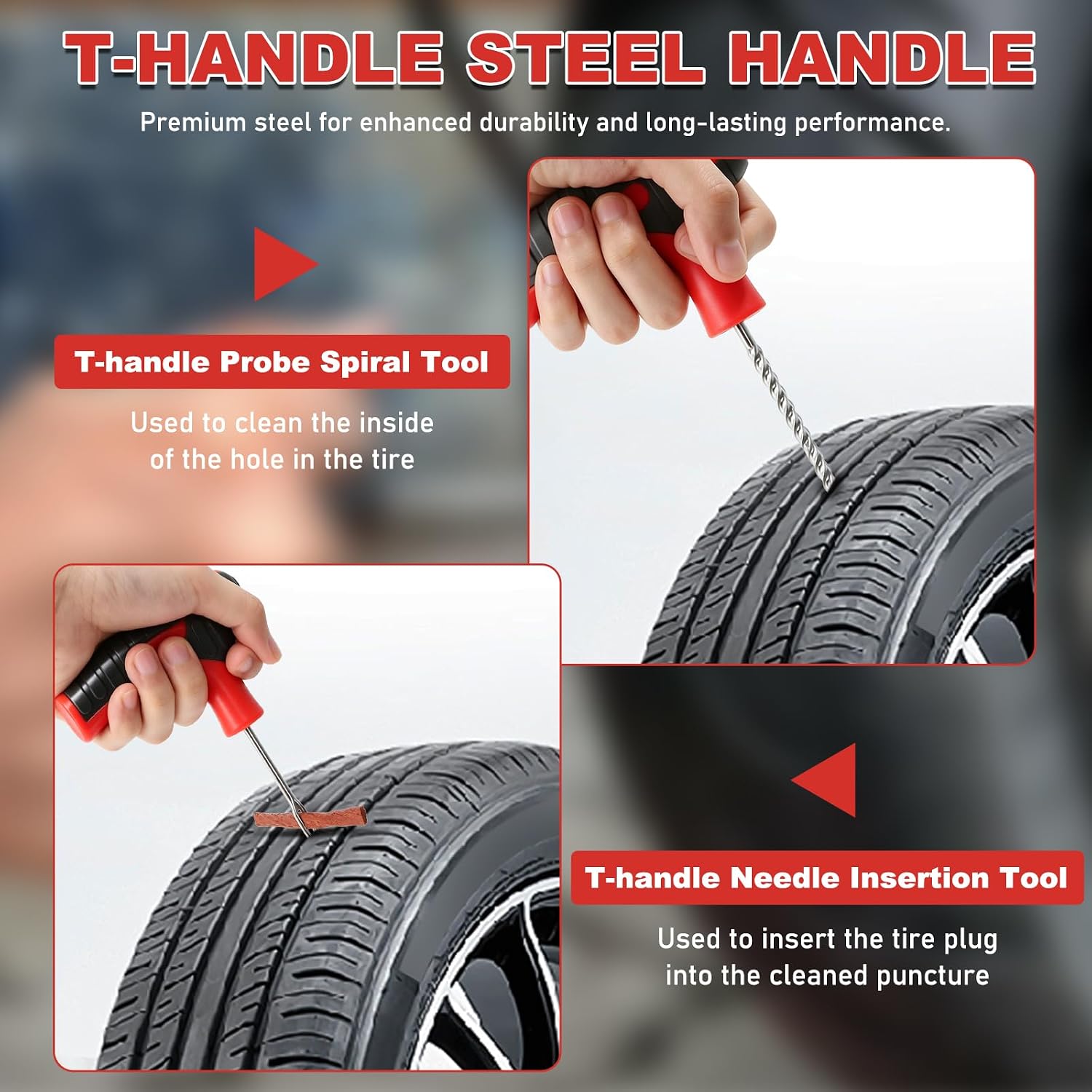 79 PCS Flat Tire Repair Kit,Tubeless Plug and Tire Patch Kit with Metal T-Handle Tools, Repair Strips, Rubber Plug Screws, Valve Core Tool & Case, Tire Plug Kit for Car, SUV, Motorcycle, ATV, Truck