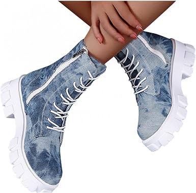 Amazon.com: KAIGE Botas para las mujeres Botas de tobillo moda punta  redonda de punto elástico con cordones plataforma Western Cowgirl Cowboy  Mid pantorrilla botas, Azul (Sky Blue), : Ropa, Zapatos y Joyería
