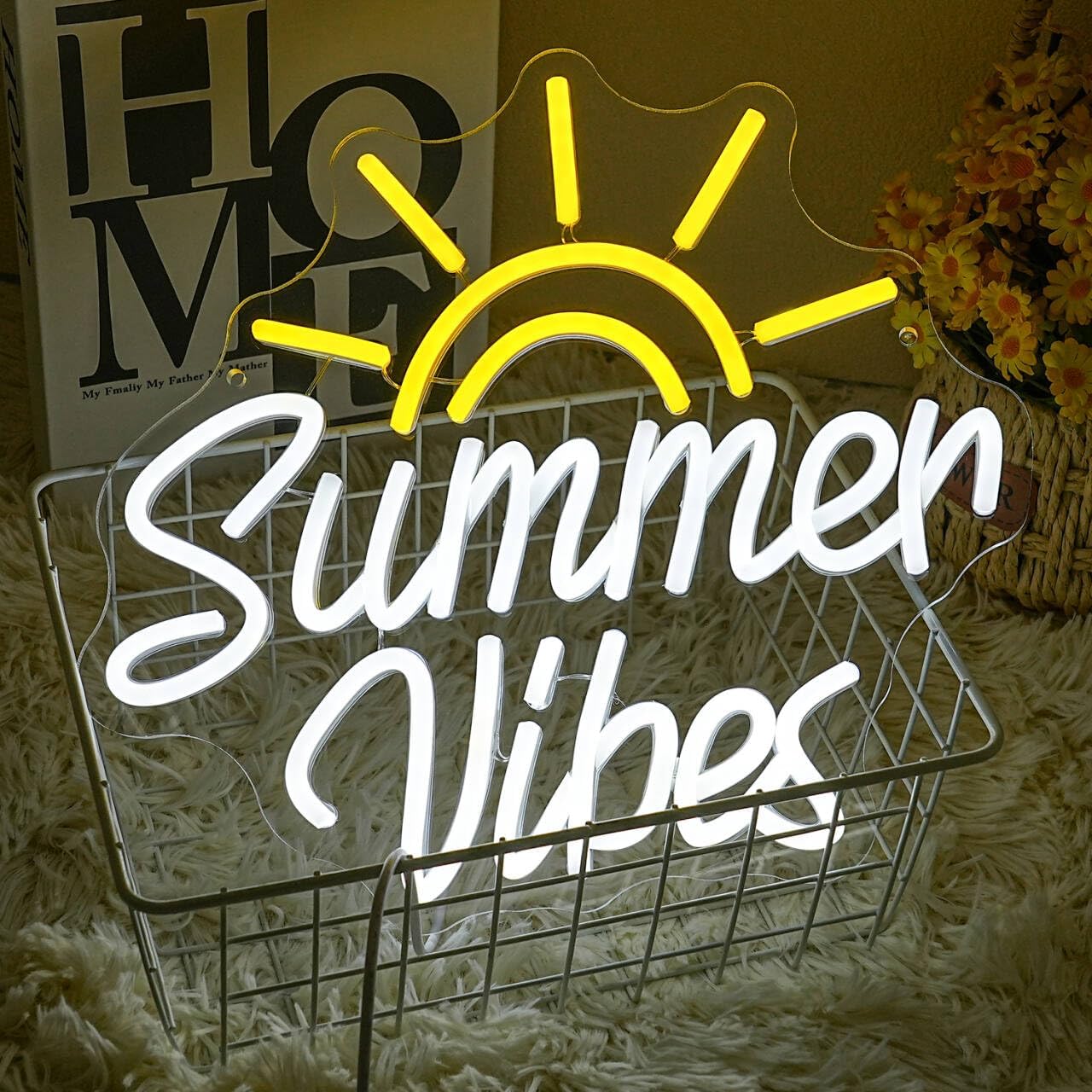 Summer Vibes Neon Sign for wall decor, Summer Party LED Sign, USB Powered Beach Bar Neon Light with Dimmable Switch for Beach Bar Bedroom Party Decoration