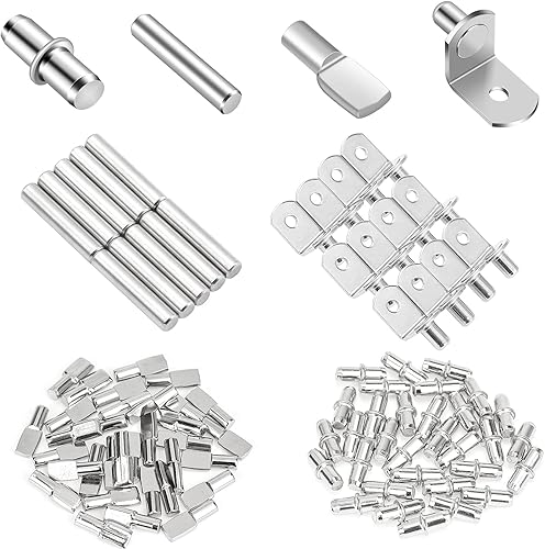 Miniatura 6 de Kit de 92 pines de estante de 4 estilos, clavijas de soporte de estante chapadas en níquel, soportes para estantes de muebles de gabinete, soporte