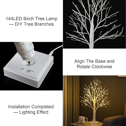 Miniatura 6 de Paquete de 2 lámparas de árbol artificial de 144 LED con temporizador, árbol de abedul de bricolaje con luces LED, lámpara de árbol iluminada