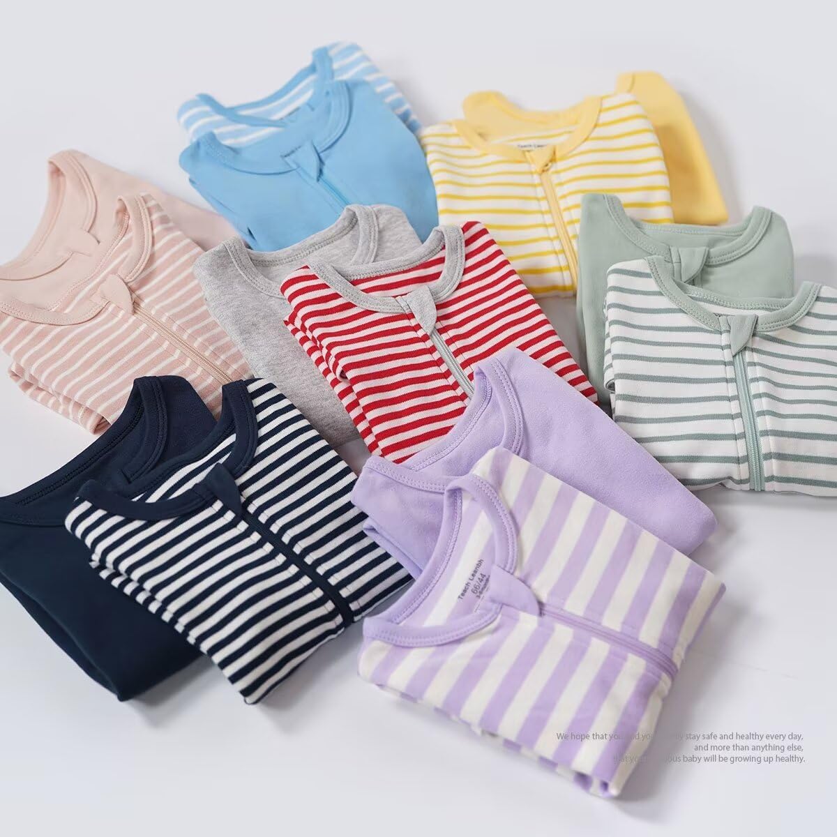 Teach Leanbh Unisex Baby 2 Pack Pajamas Cotton Short Sleeve 2 Way Zipper Stripe Soild Romper Jumpsuit Sleep and Play - Image 6