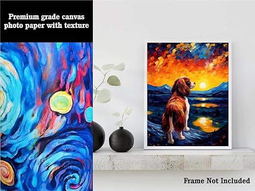 Miniatura 3 de Bestbuddy Pet 11X14 noche estrellada sin marco Cavalier King Charles Spaniel Perro Mascota Familia Animal Amigo Paz Pintura al óleo Impresión Arte