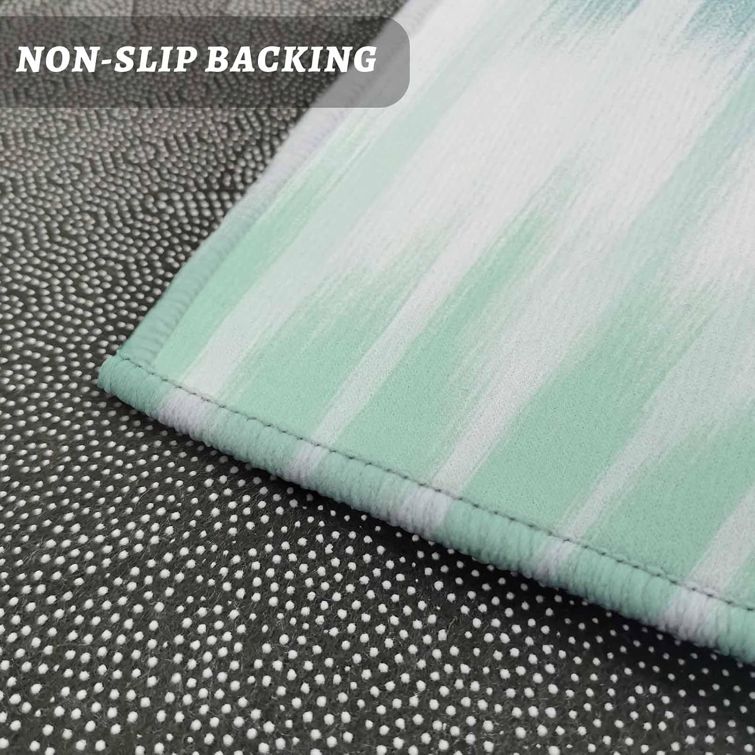 Kitchen Mats for Floor Abstract Teal Ombre Color Stripe Washable Non Slip Kitchen Rugs 1PCS, Modern Gradient Art Absorbent Standing Mats for Sink Bathroom Office Living Room 15.7x47.2in