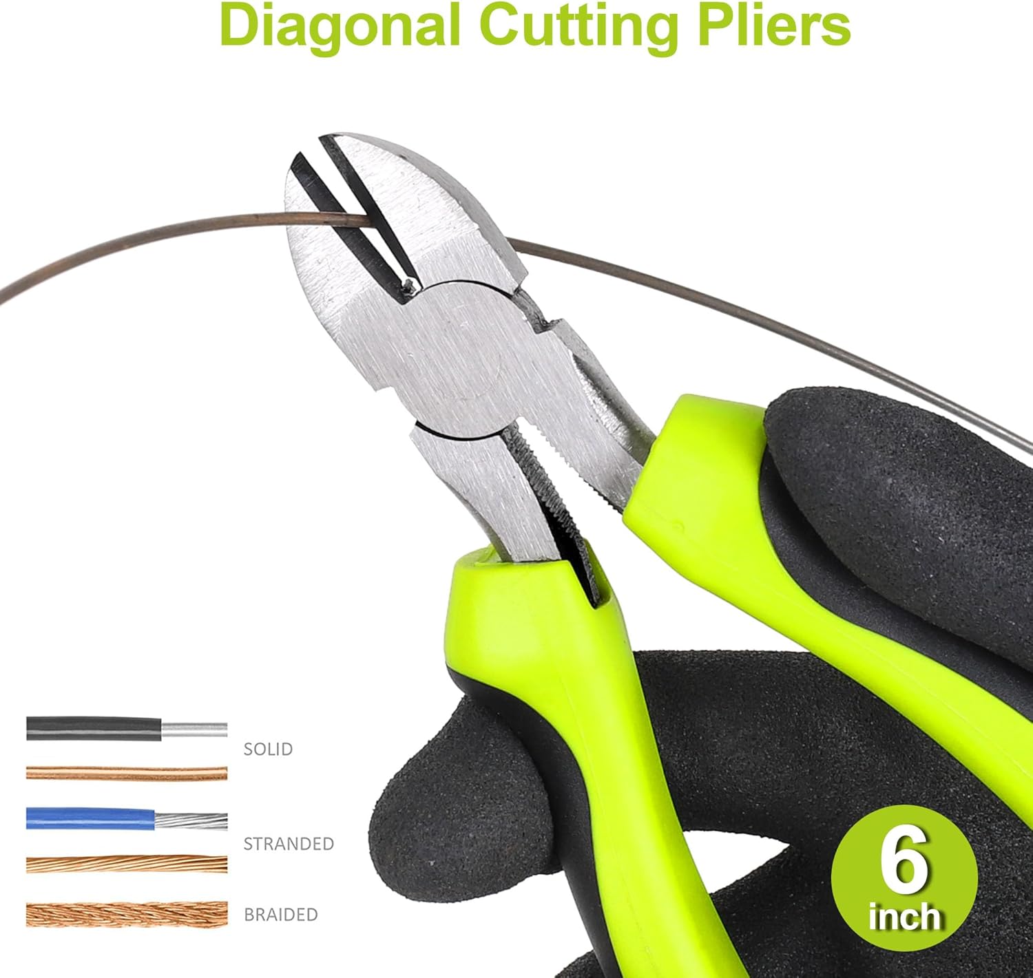 FASTPRO 5-Piece Utility Pliers Set with Storage Bag, Includes Groove Joint, Diagonal, Long Nose, Slip Joint Pliers and 8" Adjustable Wrench, Green