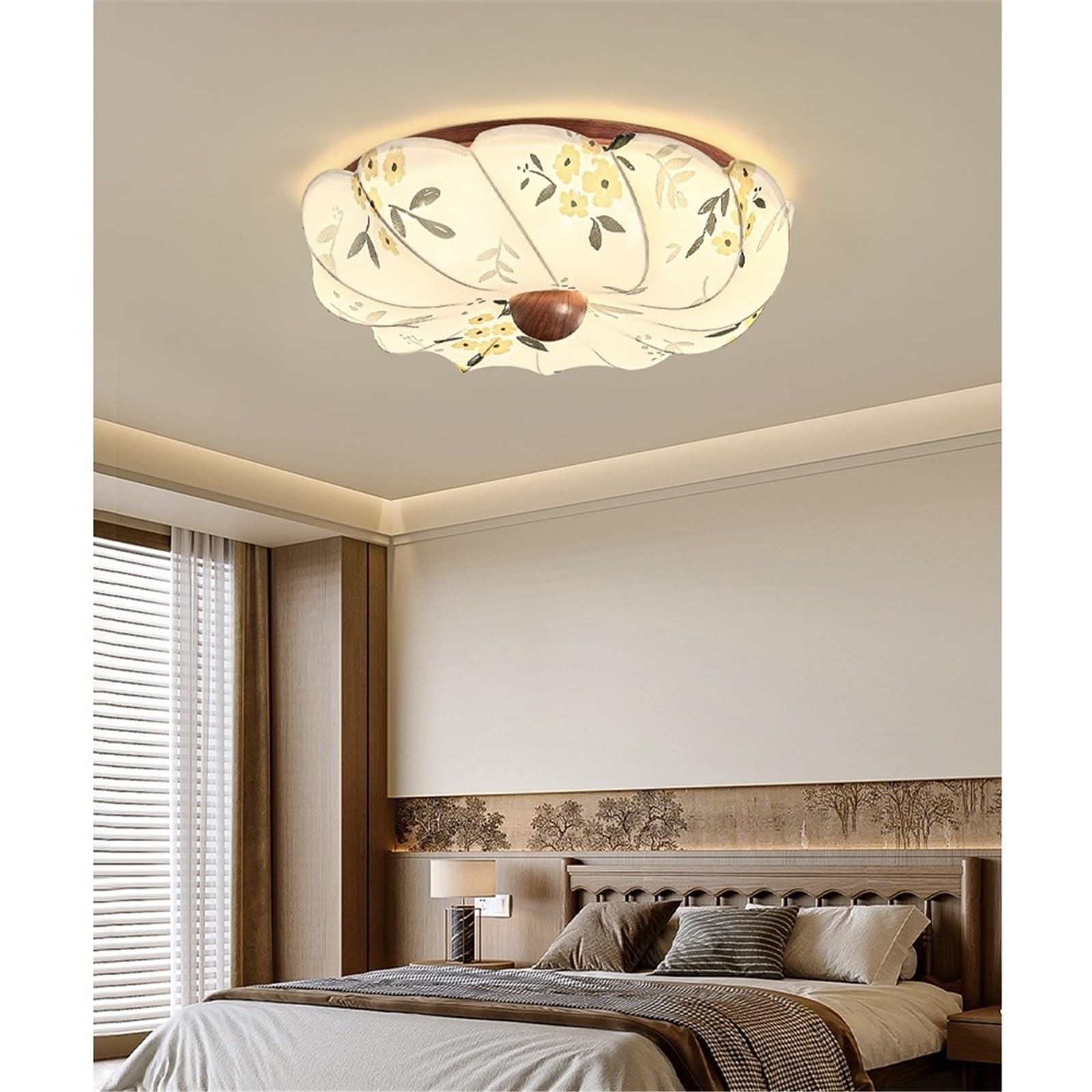 Oświetlenie sufitowe Lampa sufitowa do sypialni z tkaniny w stylu chińskim, kształcie płatka, gabinetu, antycznym Lampa sufitowa