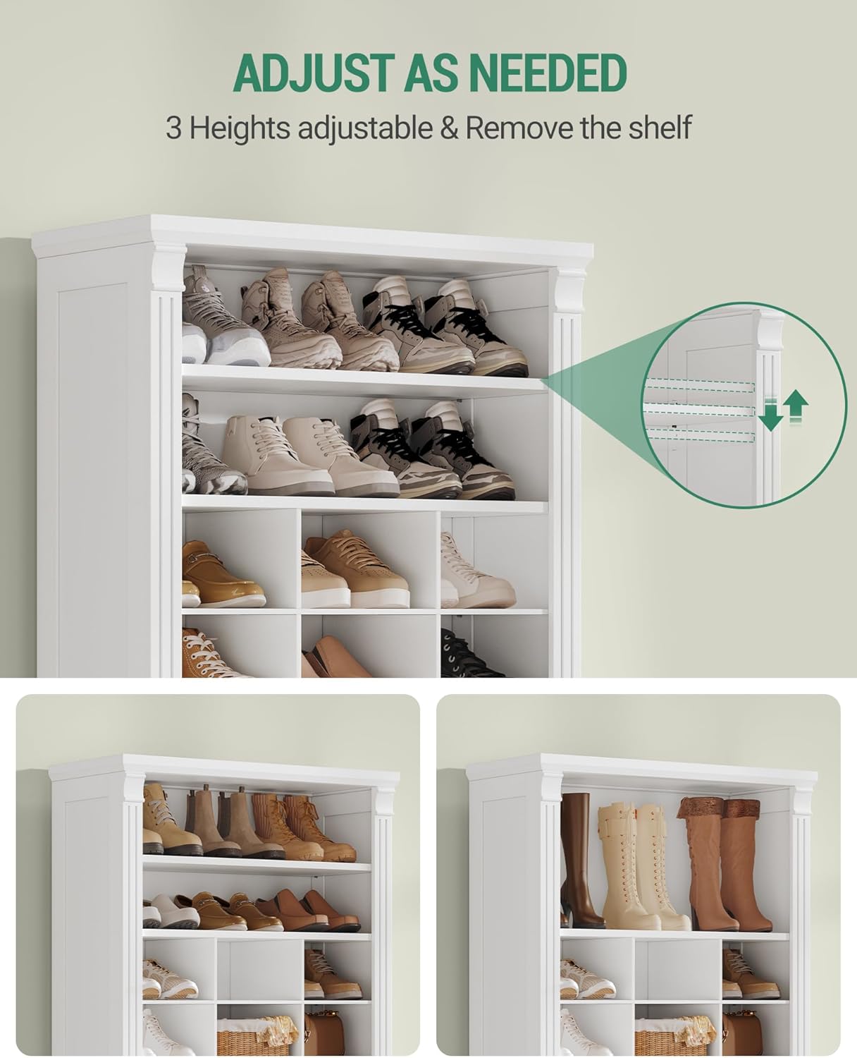 Hzuaneri 13 Tiers Shoe Storage Cabinet, Tall Shoe Cabinet with Cubby, Wooden Shoes Organizer for Closet, 39 Pairs, Shoes Cubby Organizer for Entryway, Hallway, Bedroom, White SR31003X