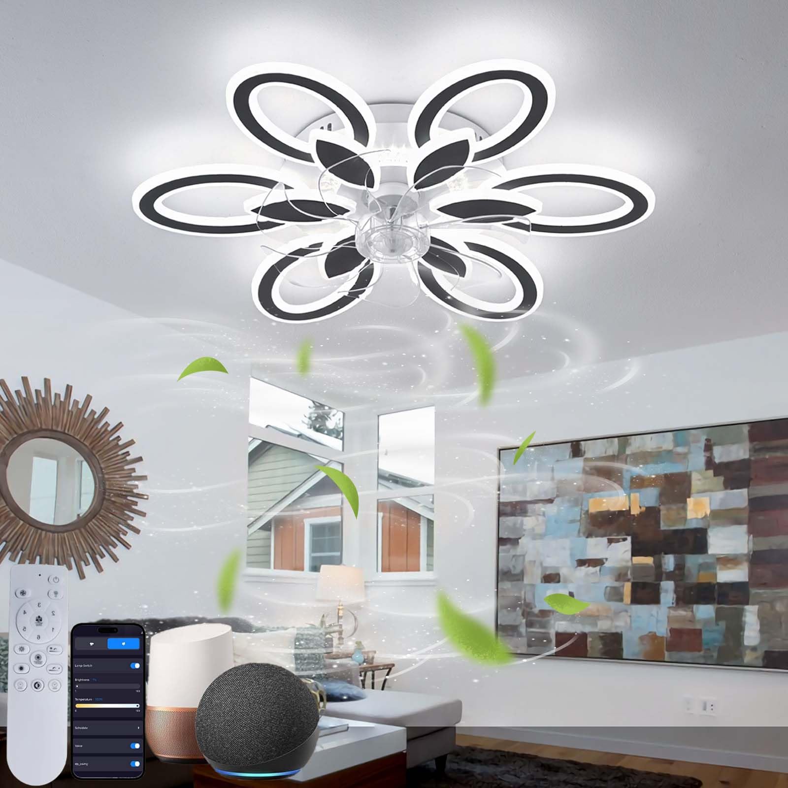 Ventilatore Da Soffitto Smart Con Luce LED - Controllo Alexa, App E Telecomando, 6 Velocità, 50 Cm