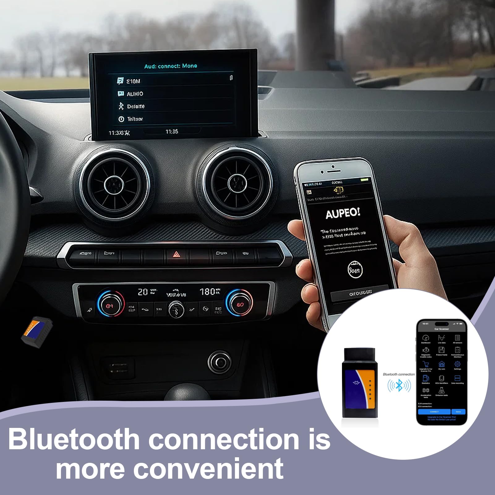 Scanner, Bluetooth Diagnosis Coche,Diagnosis Coche Multimarca,Escaner para Coches,para Todos los vehículos de protocolo,Detector Fallos Cóche,Scaners para Cóches