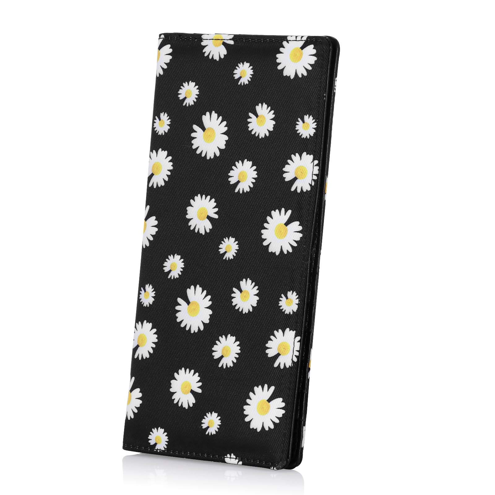 AbberryWomens RFID Blocking Bifold Long Wallets Slim Snap Wallet Card Holder Organizer with Snap Fastener and ID Window for Ladies and Girls（Daisy