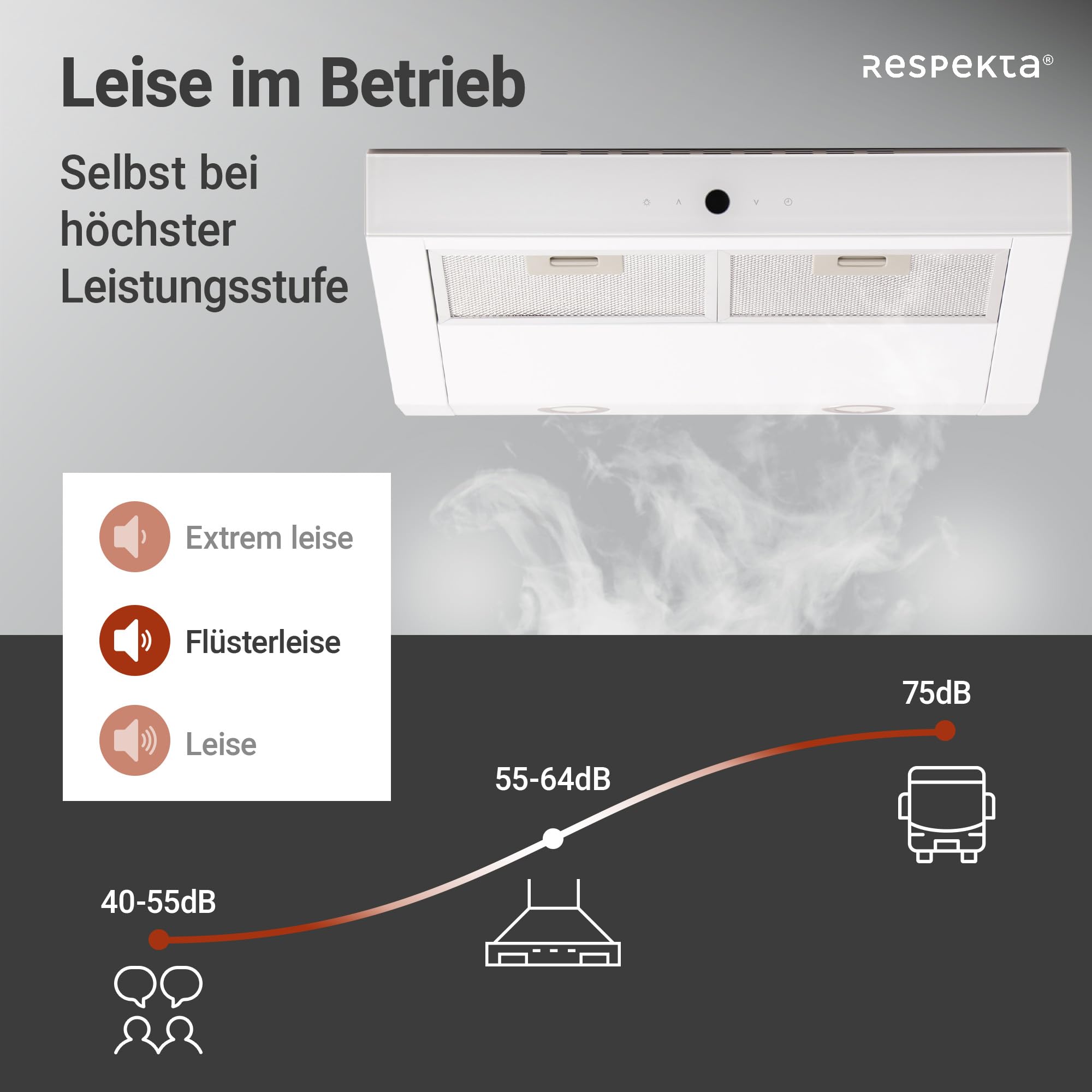 Respekta Dunstabzugshaube unterbau Sanja 60 cm Metallgehäuse Weiß Umluftbetrieb CH12060 W-21 A+ 55–64 dB