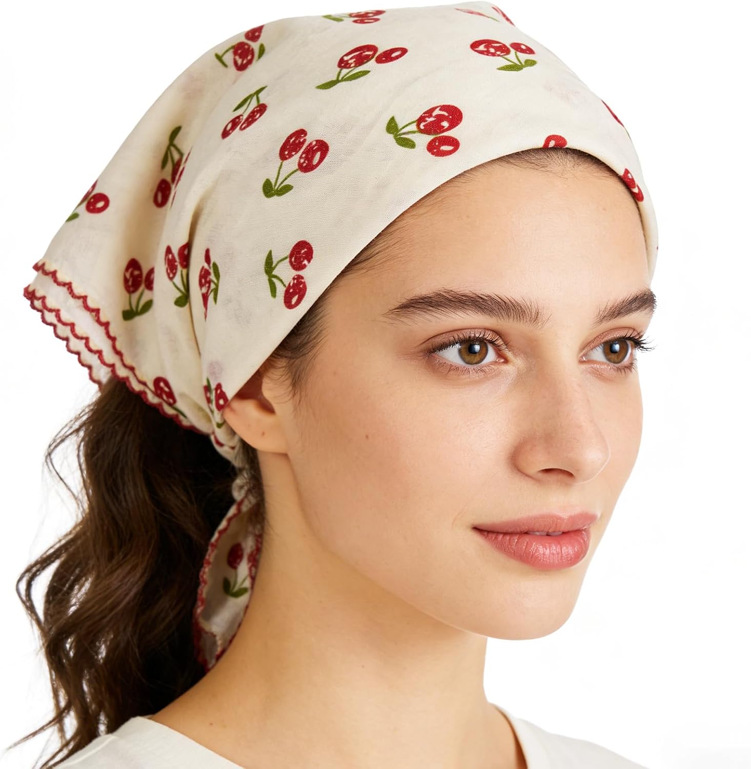 Cherry Head Scarf Cotton Bandana Super Soft Textured Lightweight Fabric Kerchief Hair Neck Square Scarf for Women 21 x21 inch
