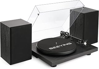Vinyl Record Player Turntable with Speakers (36W) Wireless Bookshelf HiFi Stereo System Support USB Recording Magnetic Cartridge Built-in Phono Preamp RCA Output Counterweight Iron Platter Belt Drive