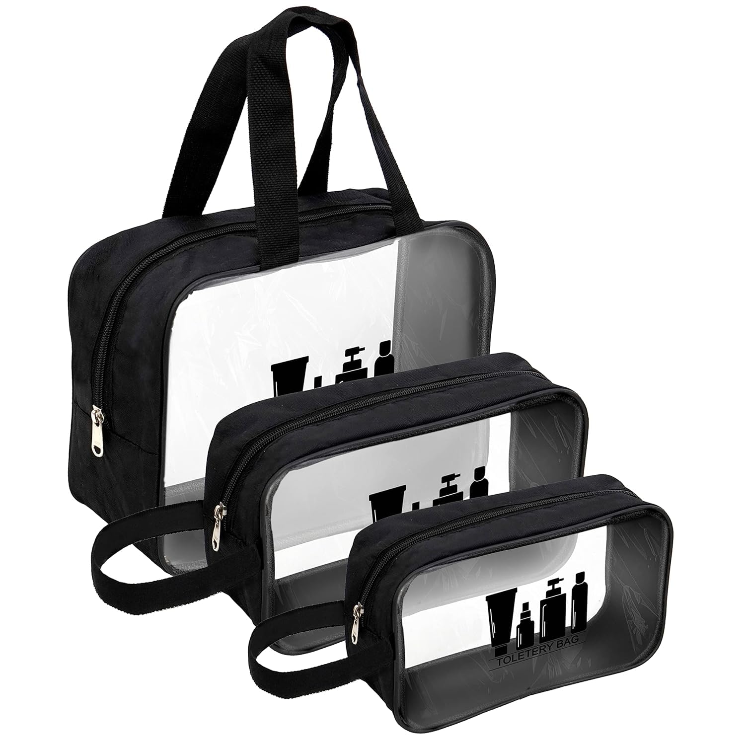 Storite Lot de 3 trousses de toilette transparentes polyvalentes pour homme et femme – Pochette de voyage pour maquillage, trousse de maquillage – Organiseur de voyage pour articles de toilette (noir,