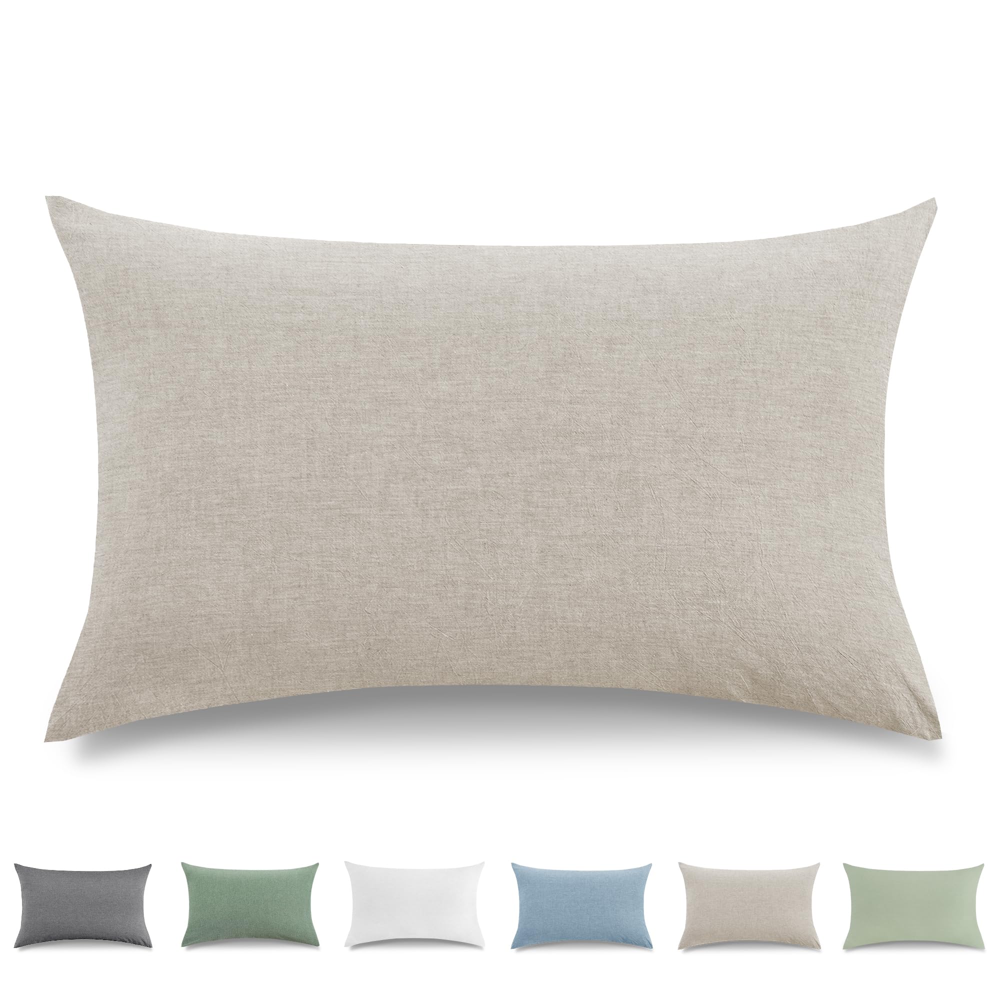 TOCOMOA Funda Almohada 40x70 cm Juego de 2 - Funda de Almohada 100% Algodón Lavado con Certificado Oeko-Tex, Aspecto de Lino y Transpirable, Fundas Almohada Beige Oscuro con Cremallera