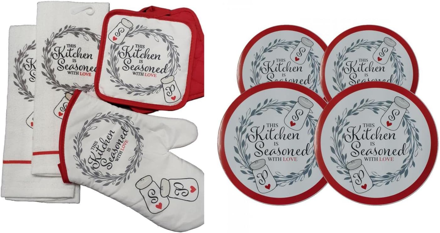 This Kitchen is Seasoned with Love Salt and Pepper Kitchen Decor, Kitchen Linen Set