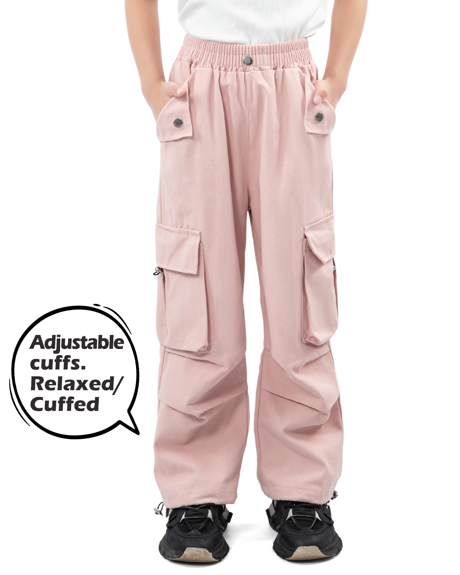 KAKU NANU Pantalones Cargo para niña Cintura elástica Bolsillos